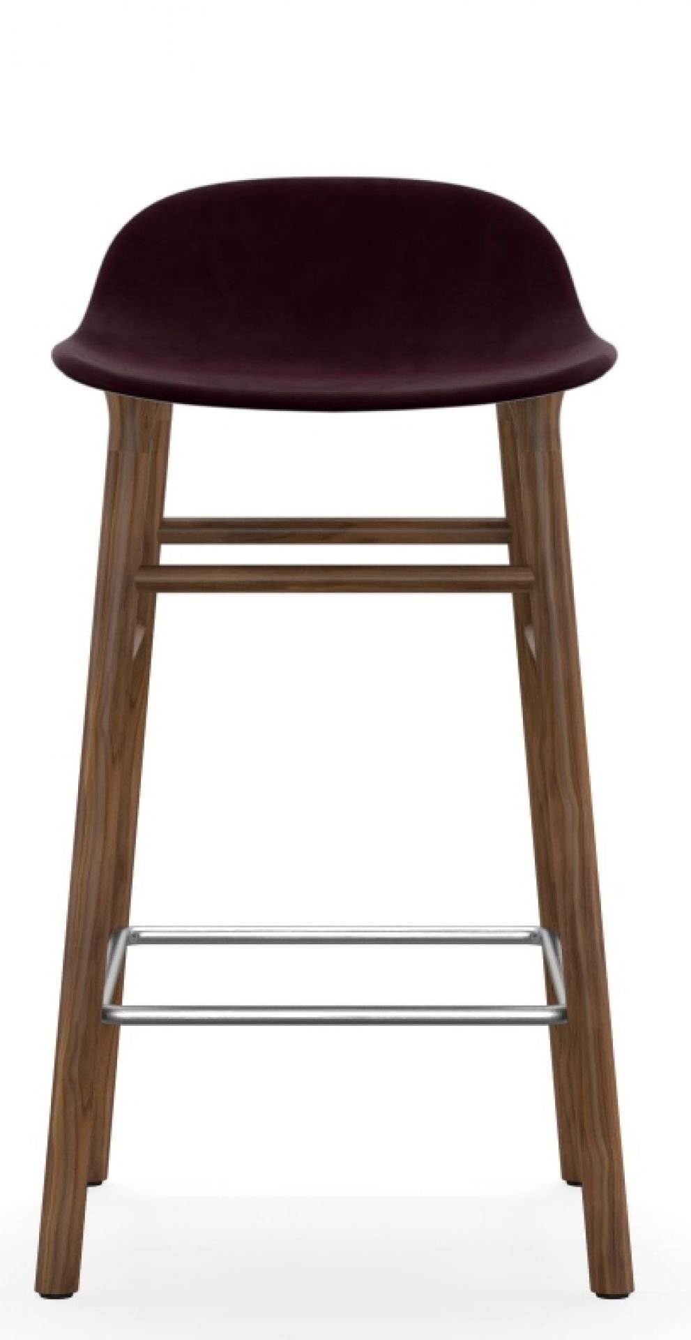 Form Barstool Barhocker von Normann Copenhagen, H 65 cm, Holzgestell und gepolsterte Sitzfläche in Lila.