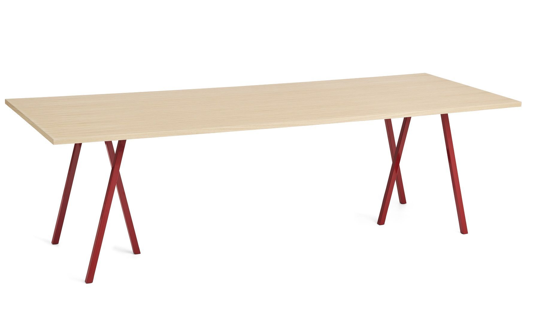Heller Hay Loop Stand Table Esstisch mit rotem Stahlgestell für Esszimmer und Büro.