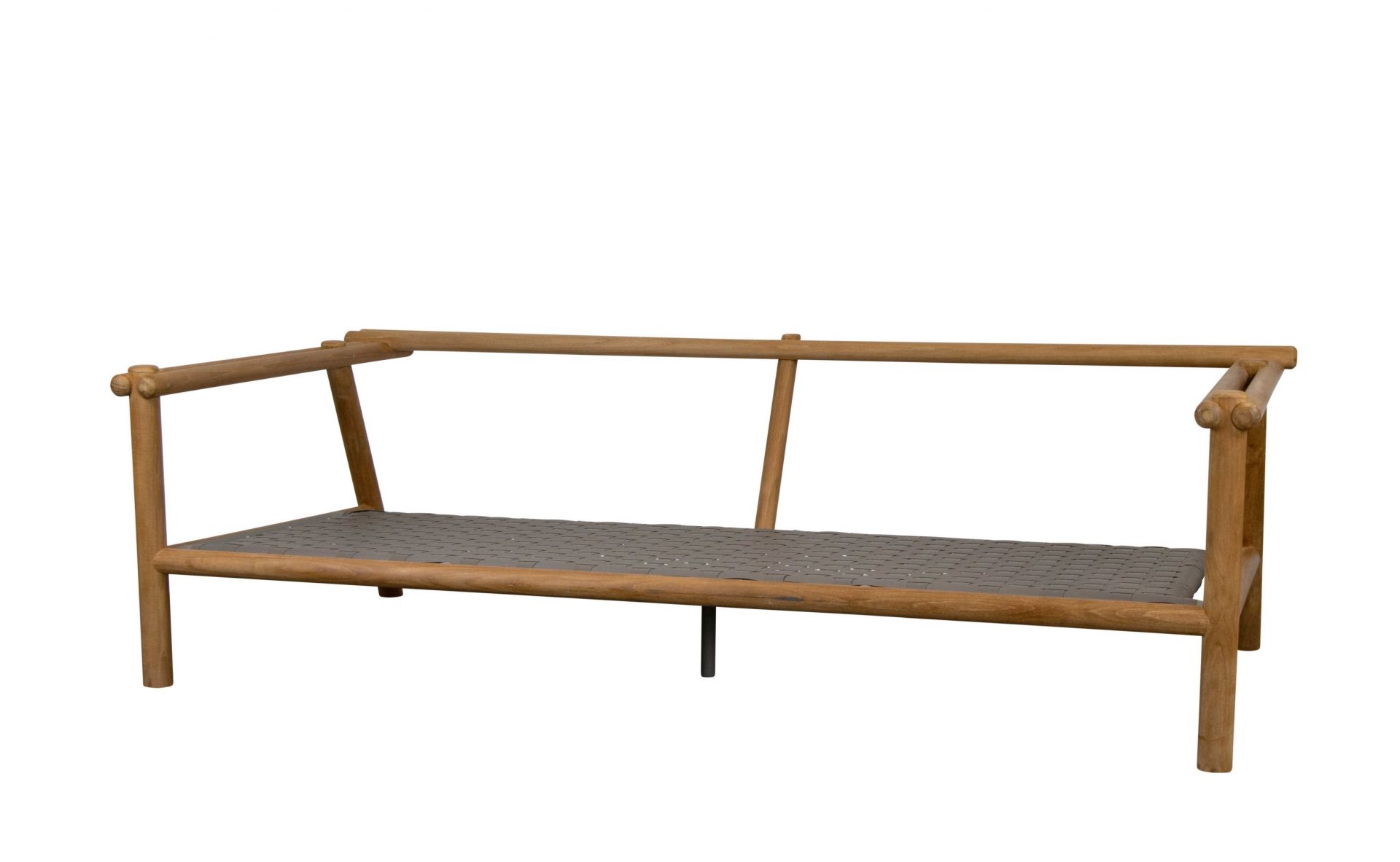 Sticks Outdoor Sofa von Cane-Line: Holzrahmen mit grauem, geflochtenem Sitz für Garten und Terrasse.