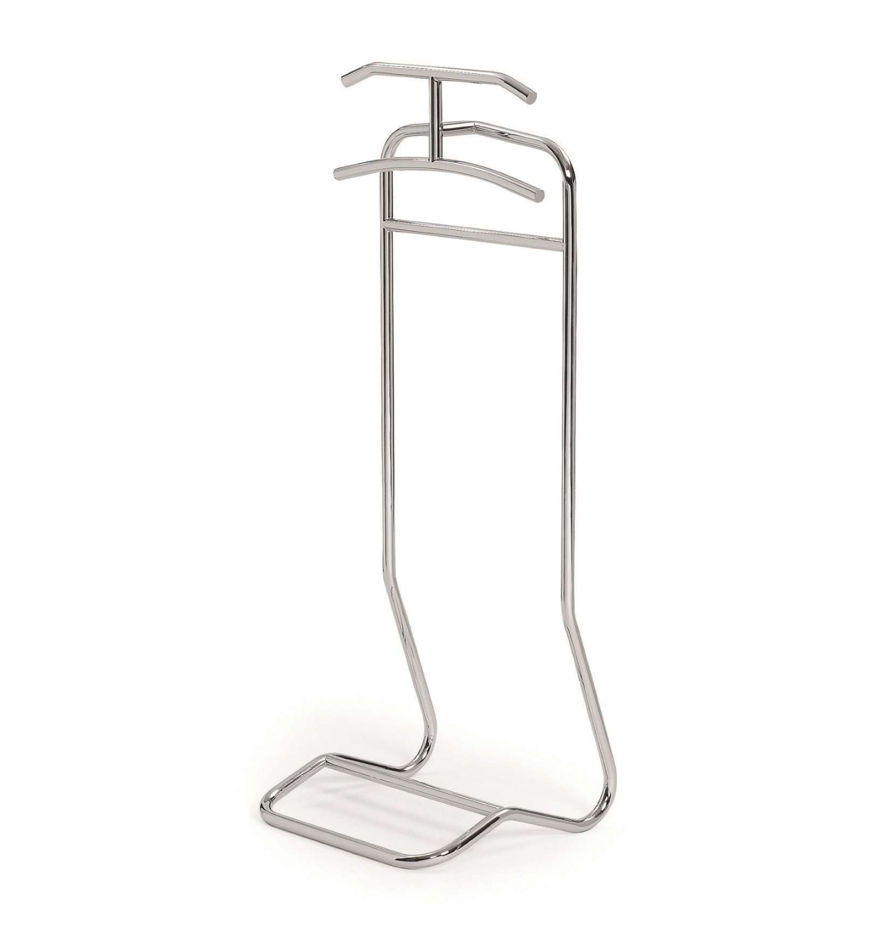 ClassiCon Mandu Stummer Diener aus verchromtem Stahl, moderner Kleiderständer für Schlafzimmer und Ankleidezimmer.