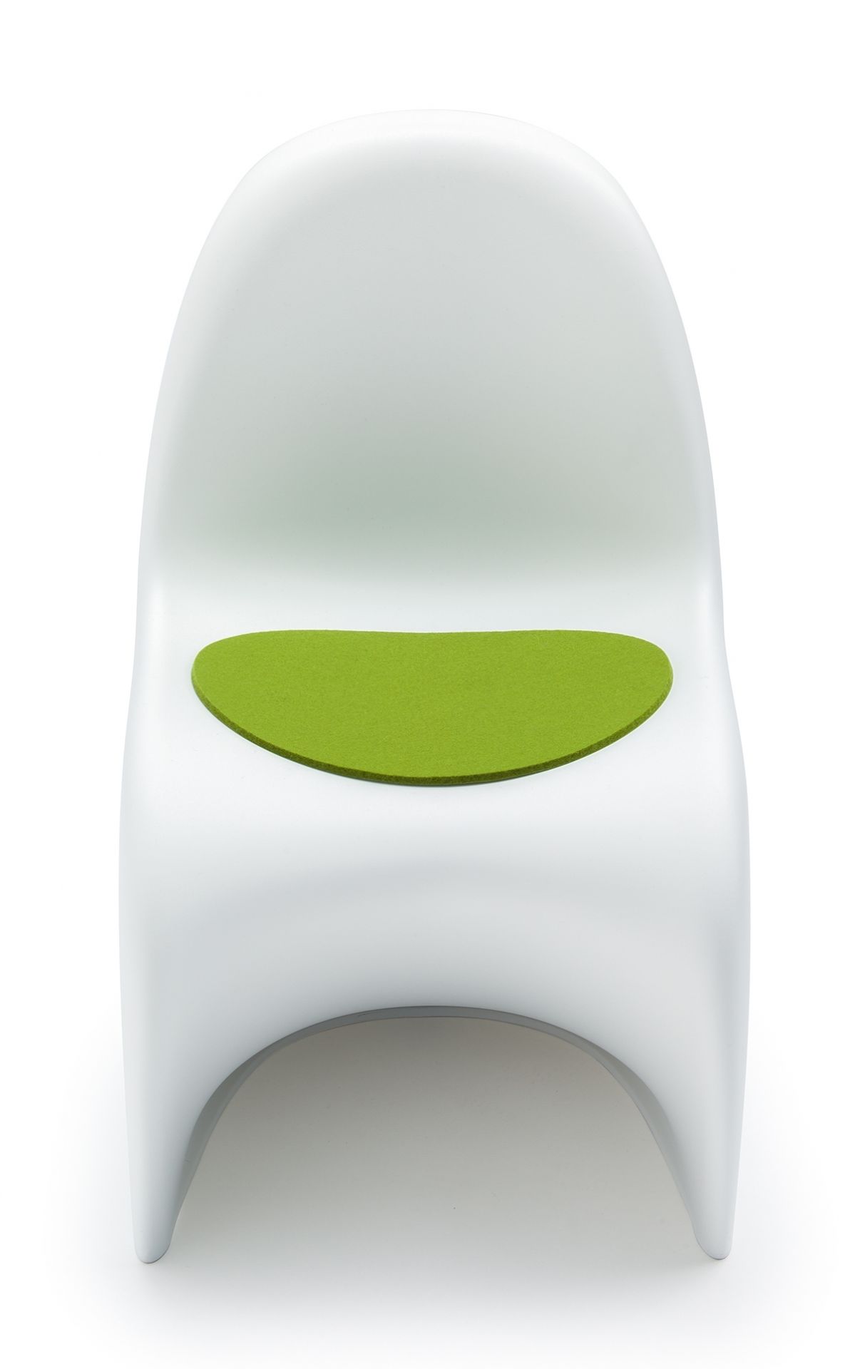 Weißer Panton Chair mit grüner Filz Sitzauflage von Hey Sign, bequeme Stuhlauflage.