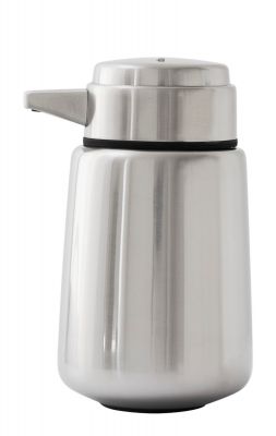 Vipp Seifenspender aus gebürstetem Edelstahl, moderner Spender für Küche und Bad, zeitloses Design.