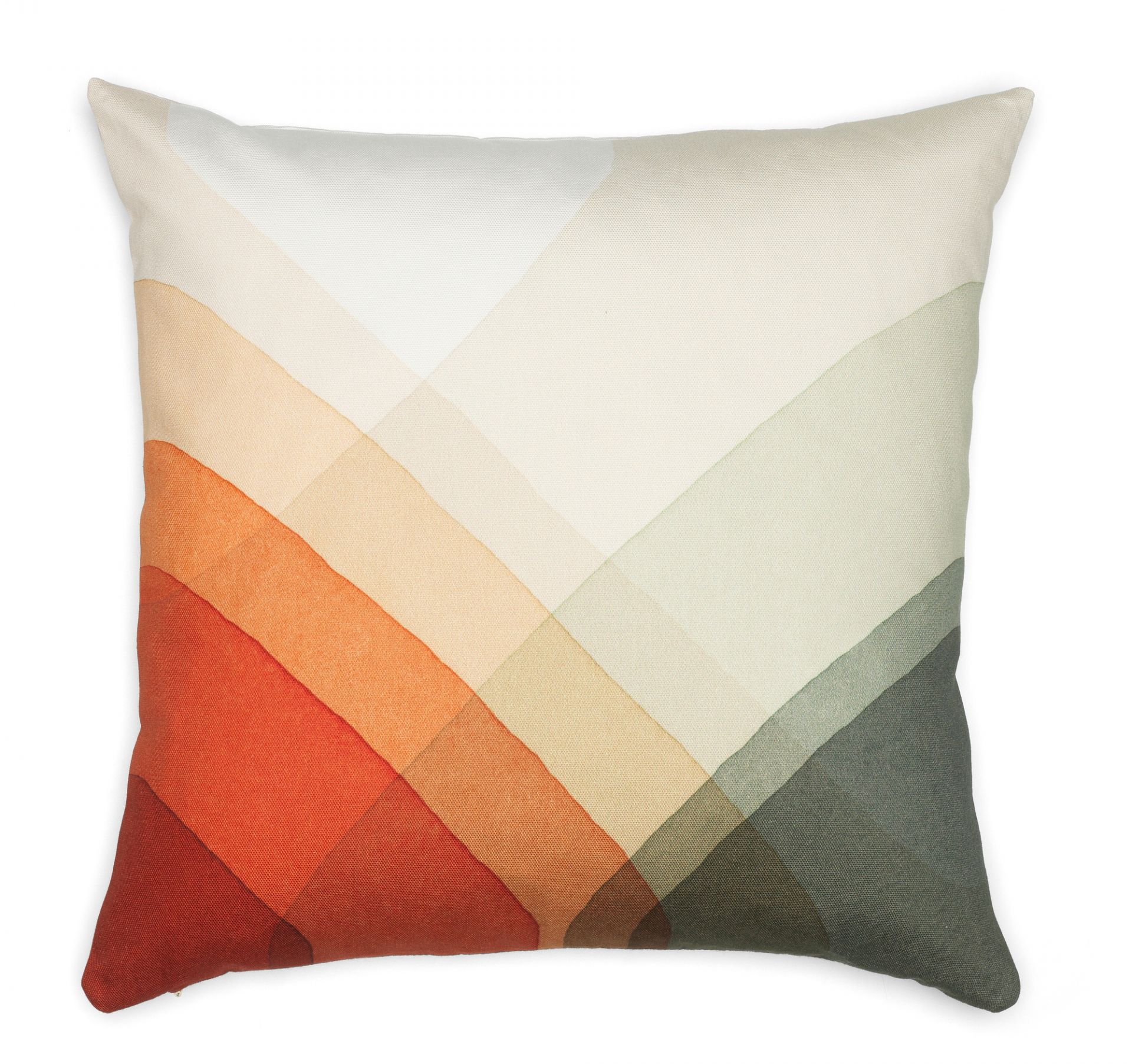 Heringbone Kissen mit abstraktem Farbverlauf in Olive, Beige und Orange für Wohnzimmer und Schlafzimmer.