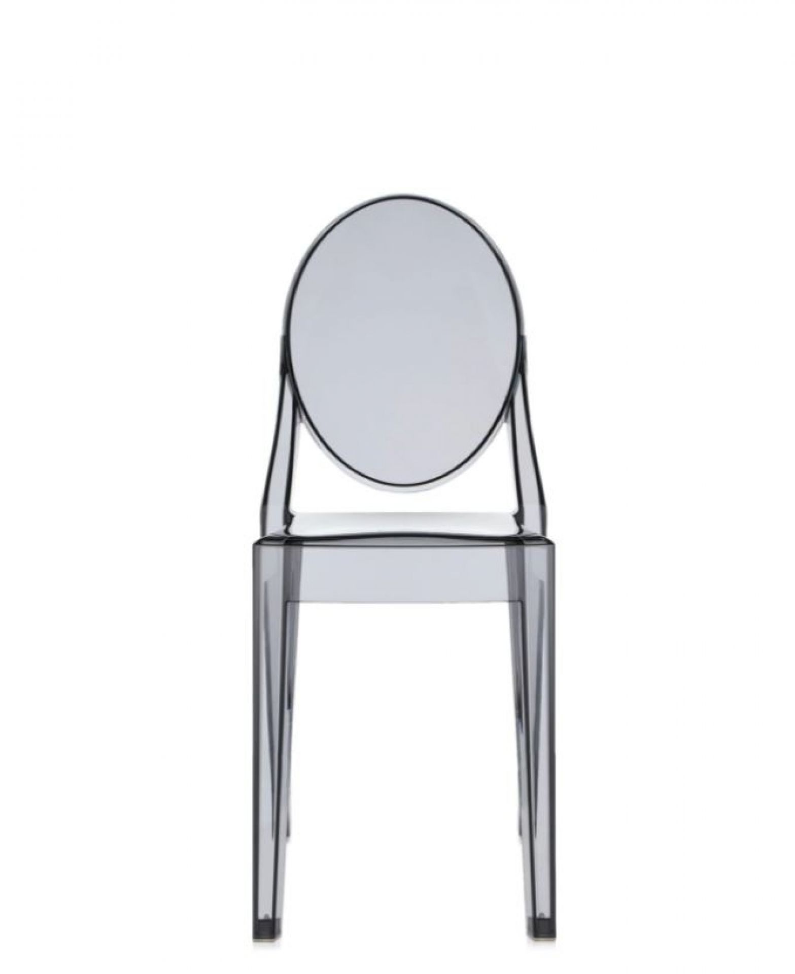 Victoria Ghost Stuhl von Kartell, transparent rauchgrau, moderner Designstuhl für Esszimmer und Wohnbereich.