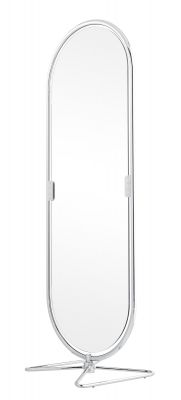 System 1-2-3 Spiegel von Verpan: Ovaler Standspiegel mit Chromrahmen und filigranem Fußgestell.