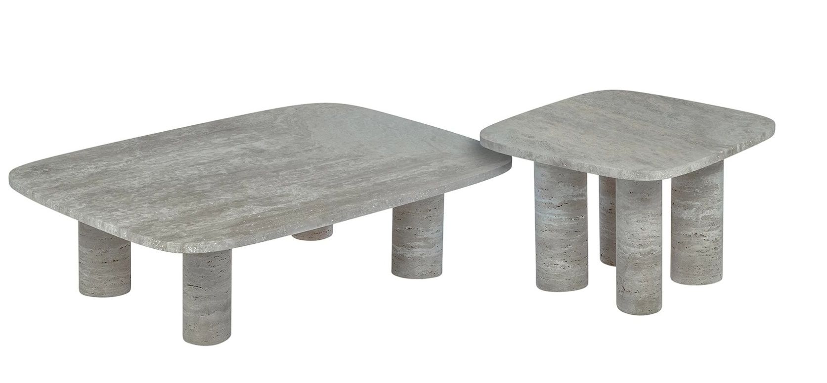 Blomus Volos Beistelltisch Set aus Travertin, moderner Couchtisch und kleiner Tisch für Wohnzimmer.