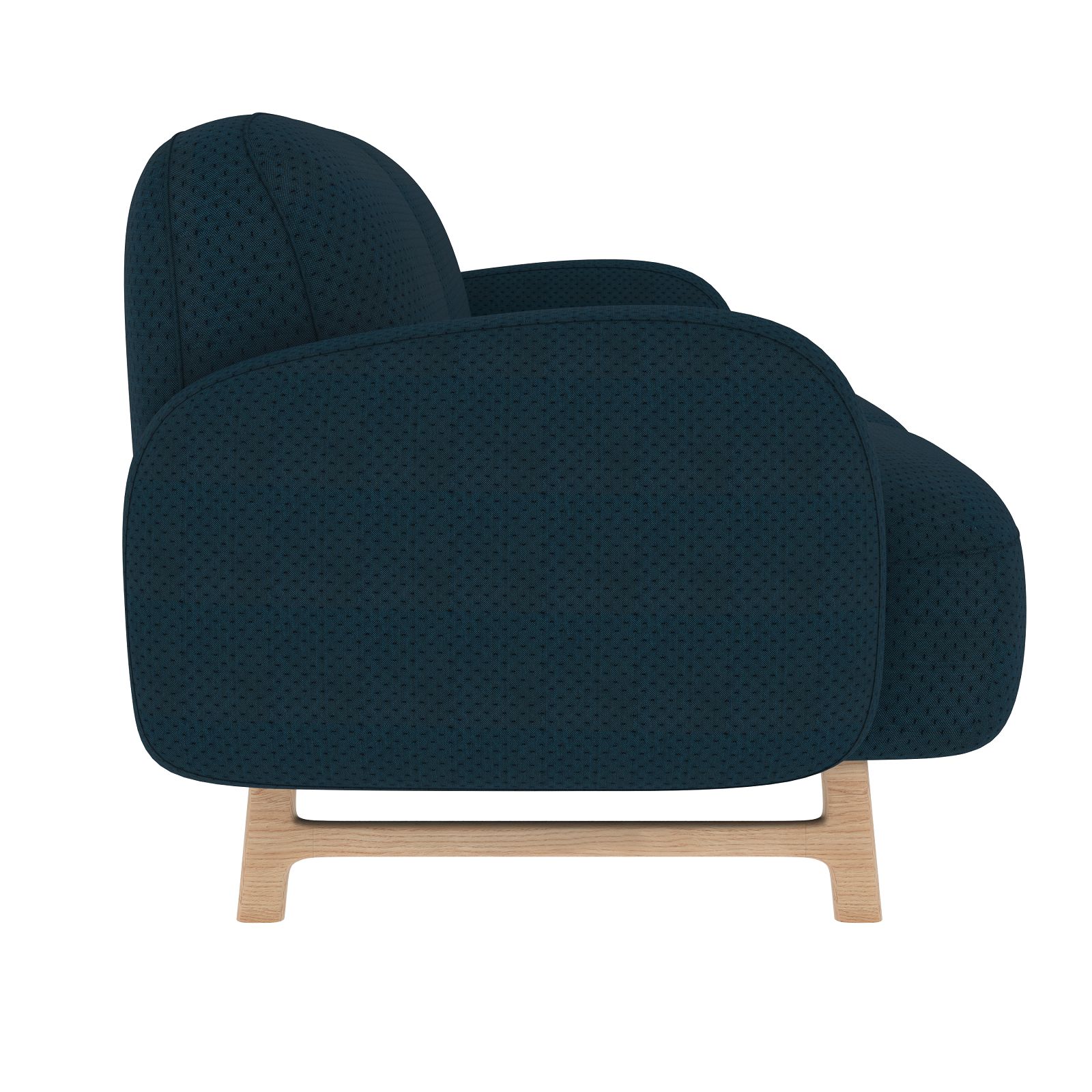 Auguste Sofa, 2-Sitzer von Hartô in blauem Stoff mit Holzfüßen, Seitenansicht. Bequemes Sofa für Wohnzimmer.