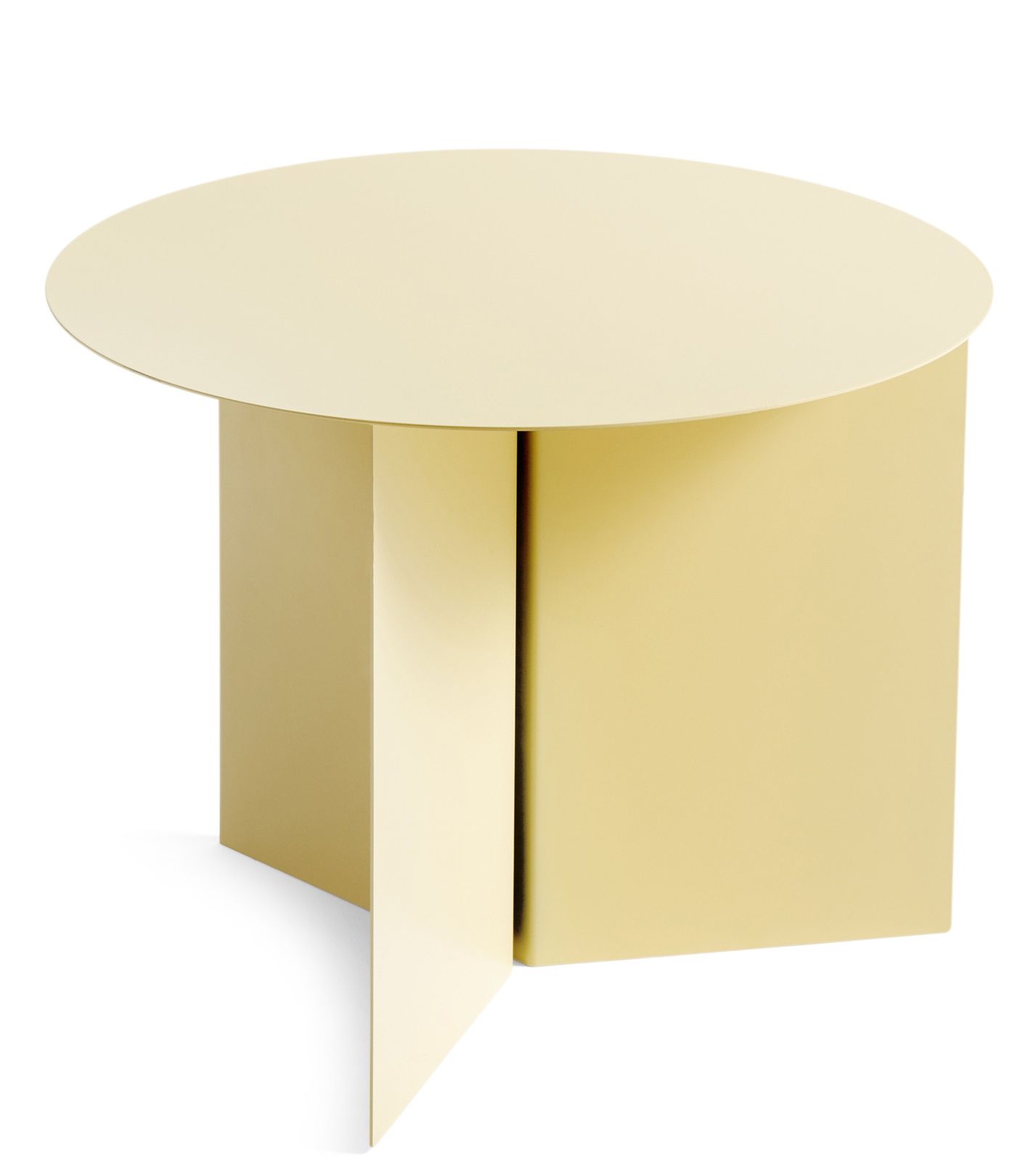 Hellgelber Slit Table Beistelltisch von Hay, rund, aus pulverbeschichtetem Metall, modernes Design.