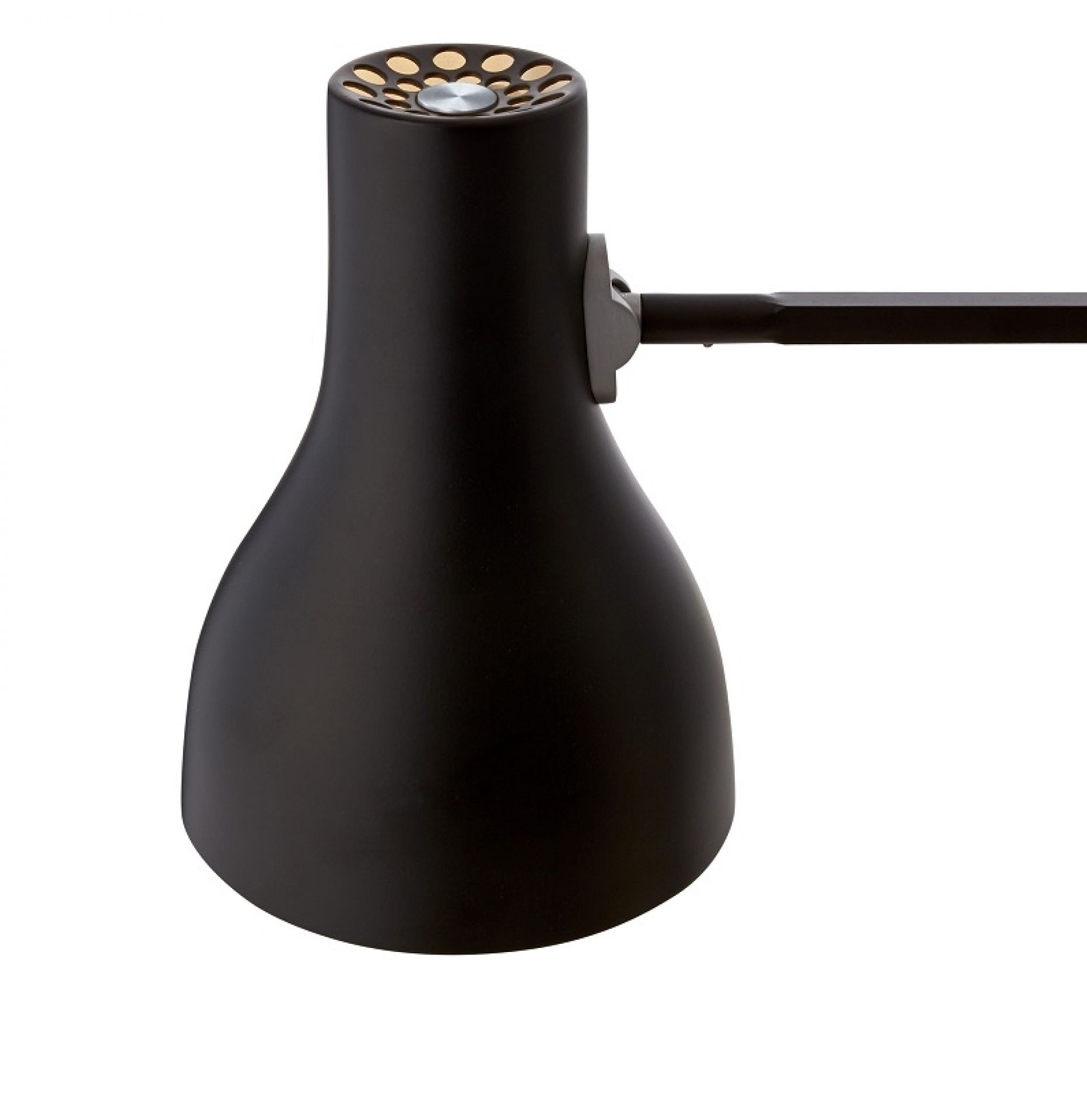 Detailaufnahme der Anglepoise Type 75 Stehleuchte in Schiefergrau, moderner Lampenschirm und verstellbarer Arm.