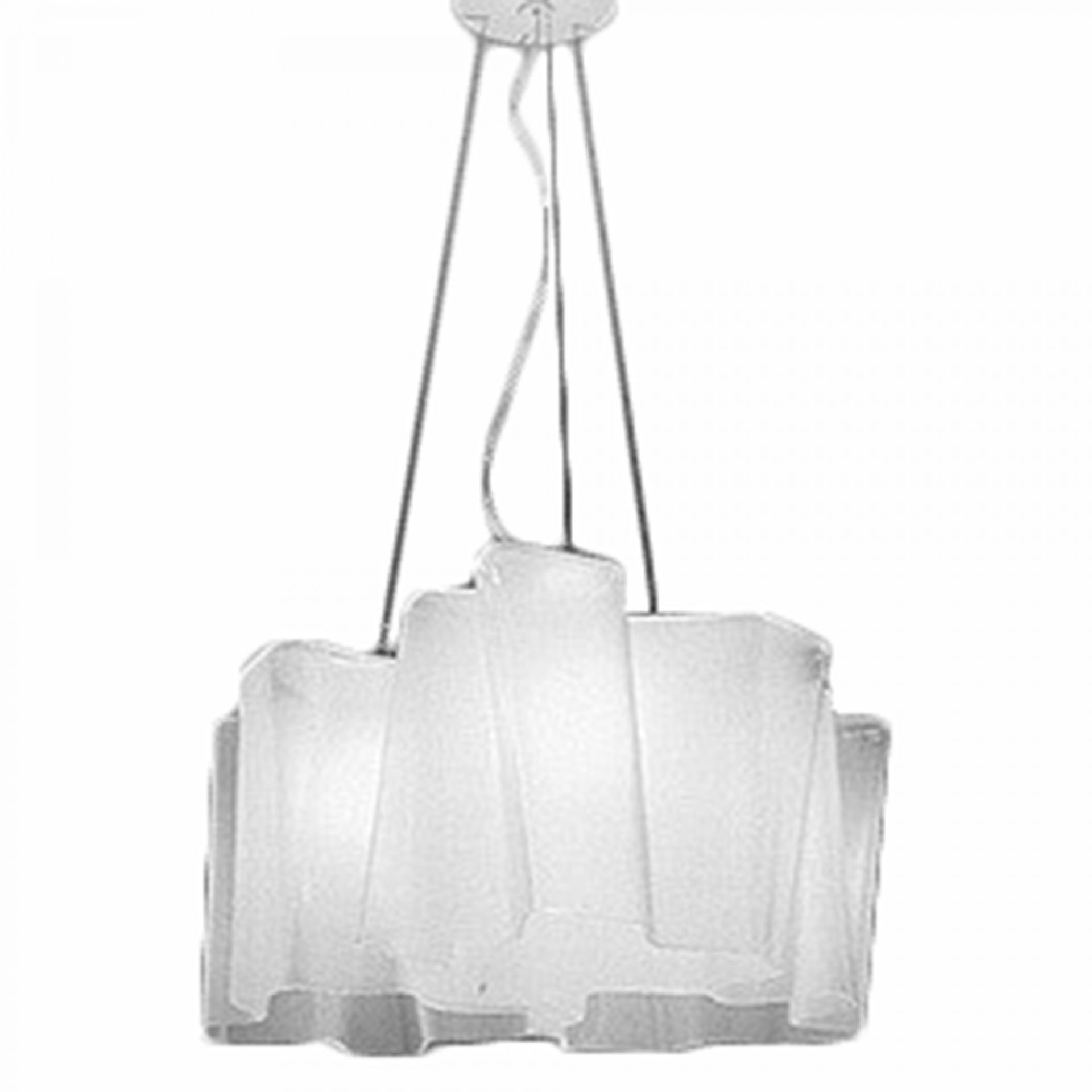 Logico Pendelleuchte von Artemide: Moderne Hängelampe mit drei weißen, wellenförmigen Glasschirmen.