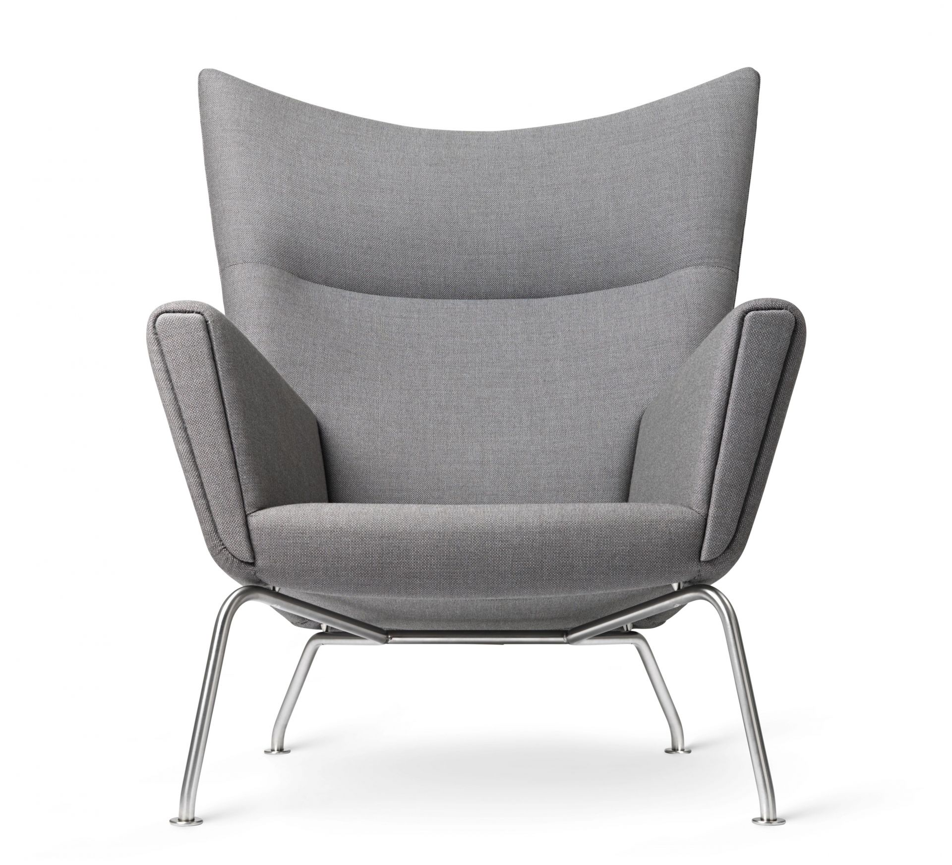 Grauer CH445 Sessel (Wing Chair) von Carl Hansen & Søn mit Stahlgestell. Designermöbel.