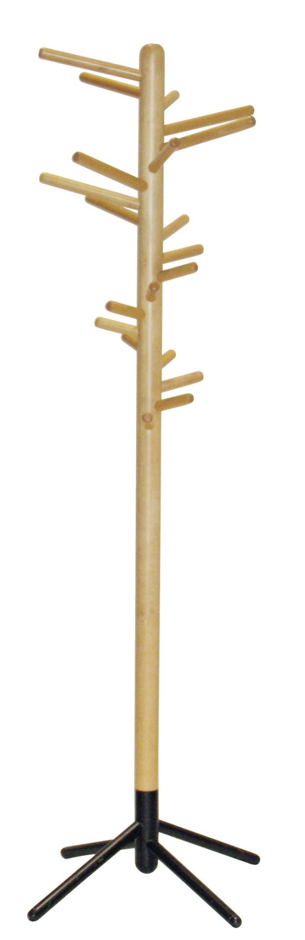 Clothes tree 160 Garderobe von Artek aus hellem Holz mit schwarzen Füßen. Stehgarderobe für Jacken.