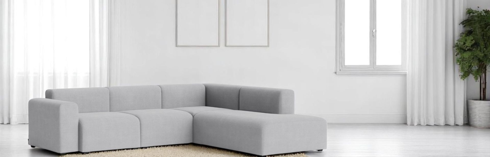 Helles Mags Sofa Eckkombination mit Hallingdal 220 Stoff, modernes Wohnzimmer Interieur. Skandinavisches Design Sofa.