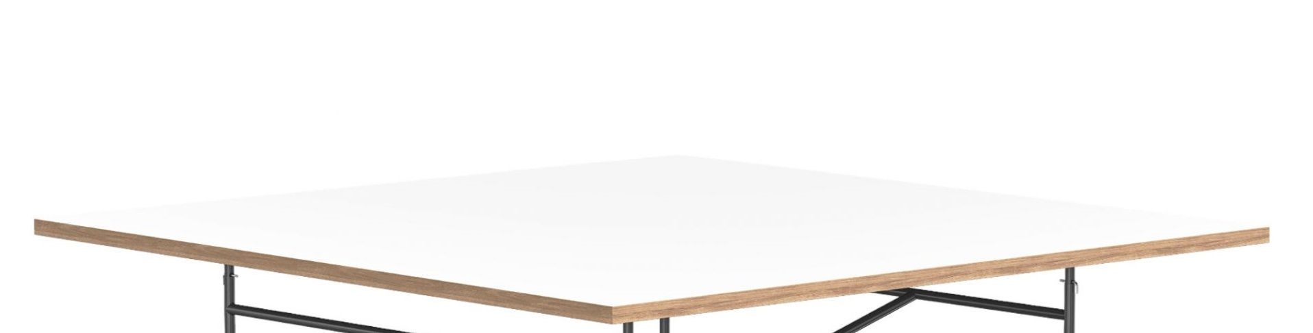 Quadratische, weiße Tischplatte für Eiermann Tisch von Richard Lampert mit hellem Holzrand.