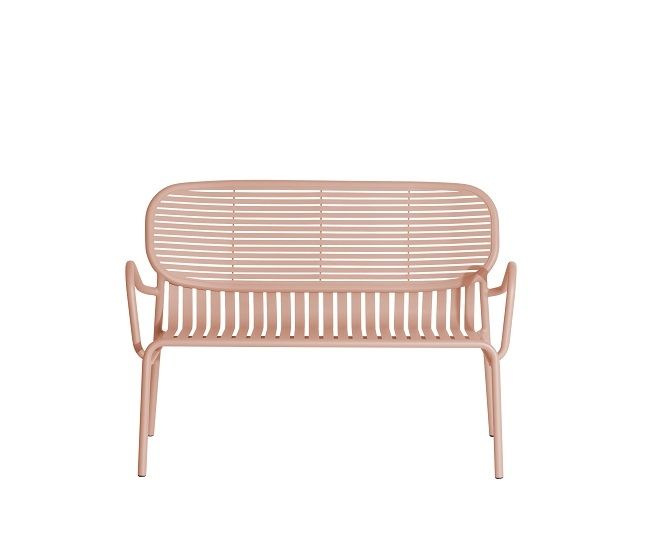 Week-End Double Sofa 2-Sitzer Petite Friture Blush: Moderne Gartenbank aus Metall in Rosa.