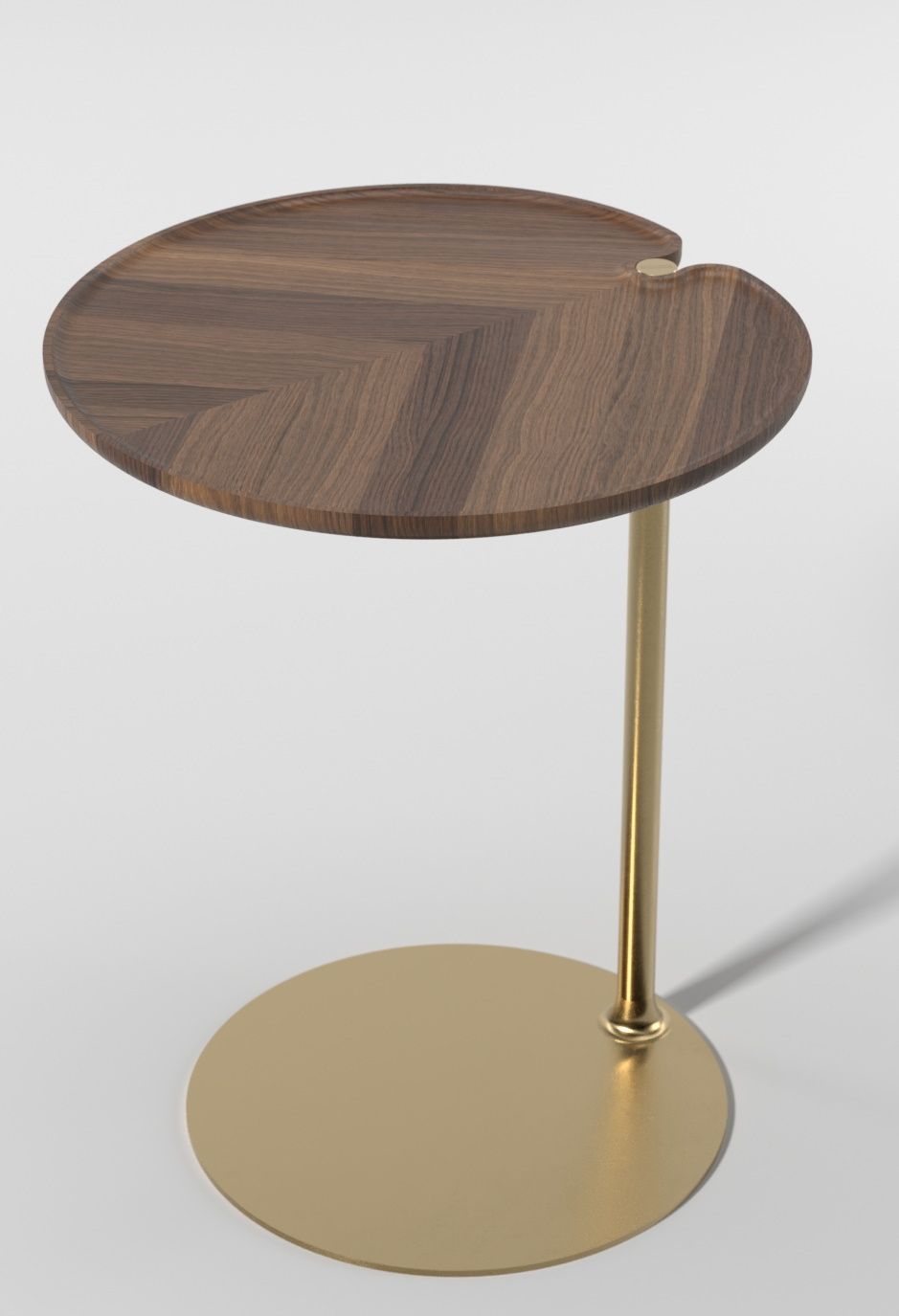 Leaf 1 Side Table: Beistelltisch mit Holzplatte und goldenem Metallfuß für modernes Wohnen.