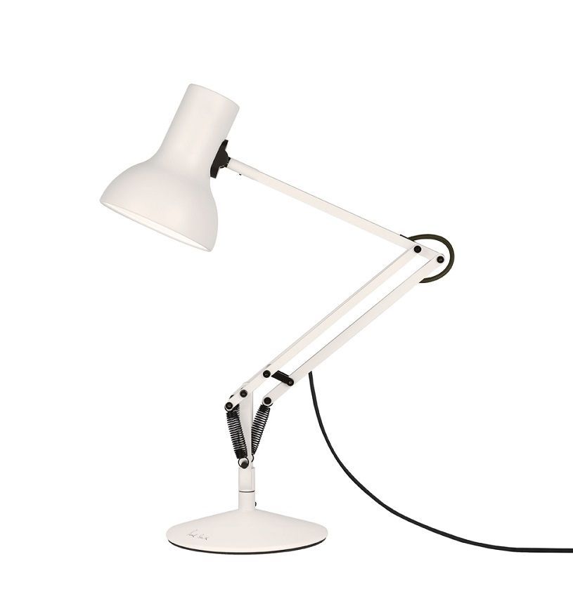 Weiße Type 75 Mini Schreibtischleuchte von Anglepoise, Paul Smith Edition, flexible Arbeitsplatzbeleuchtung.