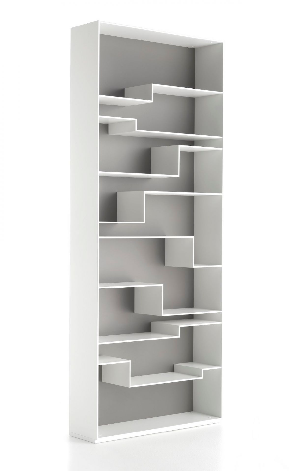 Weißes Melody Regalsystem von MDF Italia mit asymmetrischen Regalböden für moderne Wohnräume.