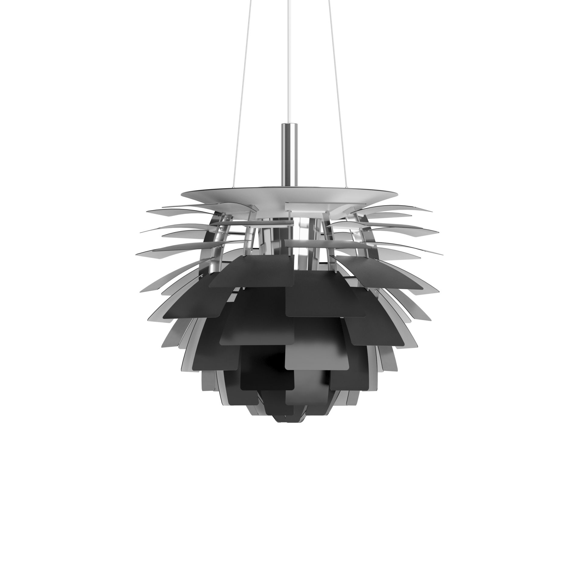 Silberne PH Artichoke Pendelleuchte von Louis Poulsen, Design-Klassiker für stilvolle Beleuchtung im Wohnbereich.