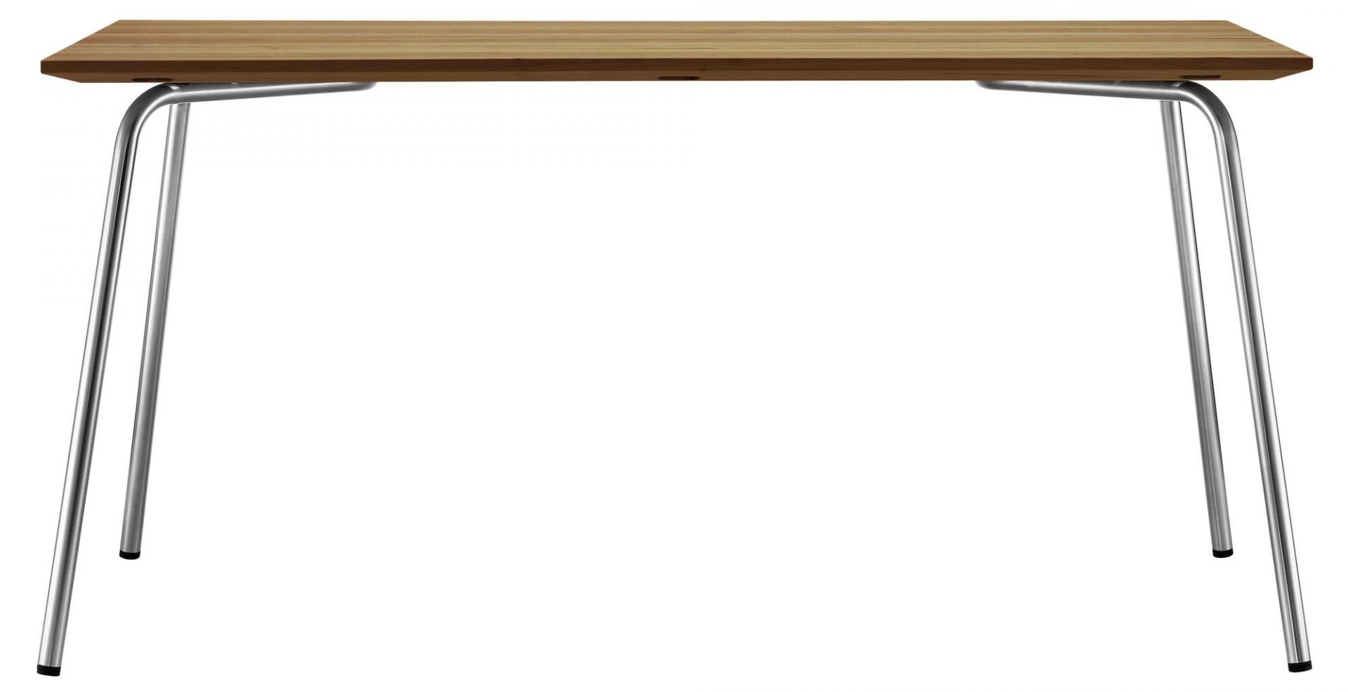 S 1040 Thonet Gartentisch mit Holzplatte und verchromtem Stahlrohrgestell, modernes Design für den Außenbereich.