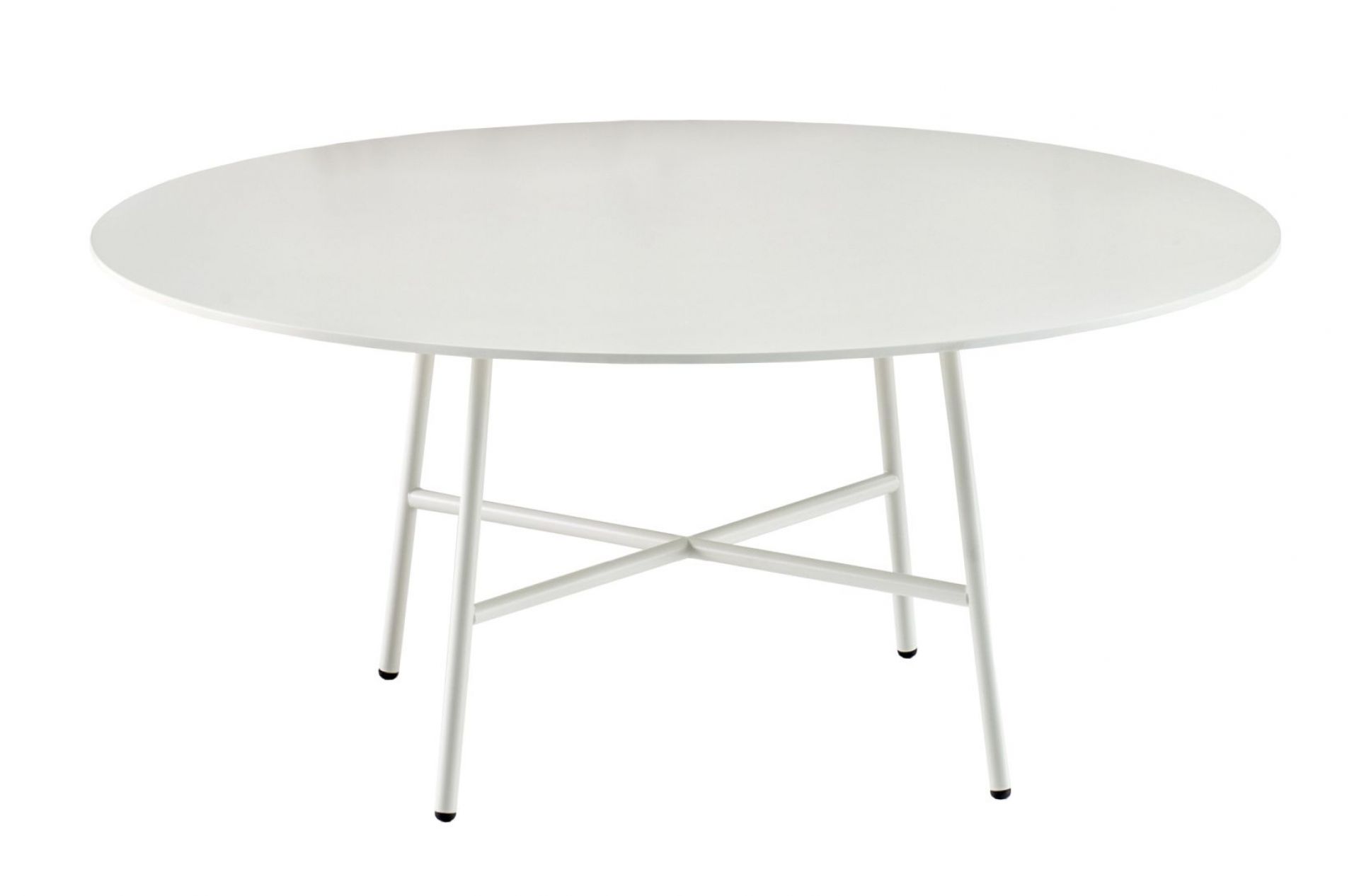 Weißer, runder Tia Maria Tisch von Moroso mit filigranem Metallgestell für Esszimmer oder Wohnbereich.