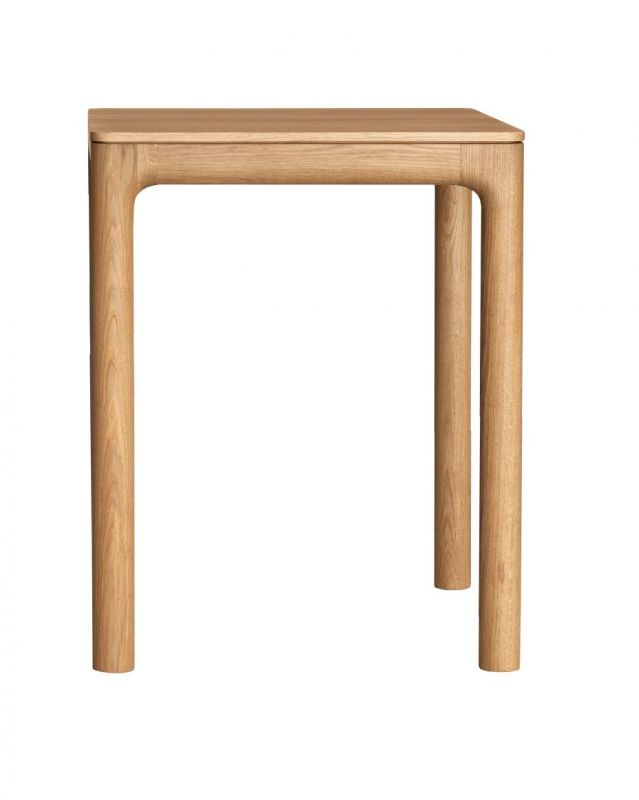 M11 Tisch aus hellem Massivholz, minimalistisches Design mit abgerundeten Kanten, geeignet für Esszimmer.