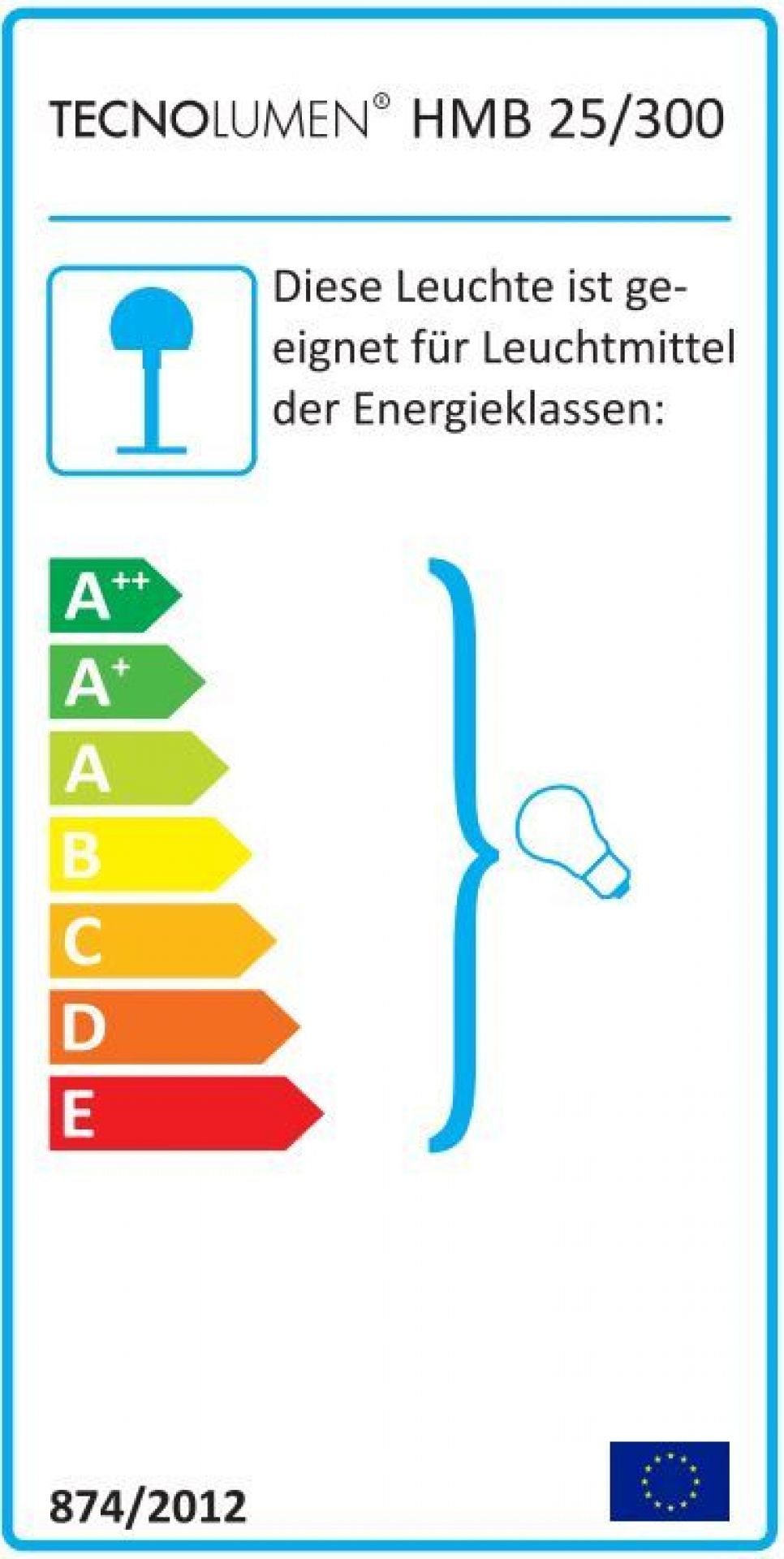 Energieeffizienzlabel für Tecnolumen HMB 25/300 Bauhaus Pendelleuchte, zeigt Energieklassen von A++ bis E.