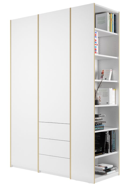 Weißer MODULAR PLUS Schrank von Müller Möbelwerkstätten mit Anbauregal und drei Schubladen.