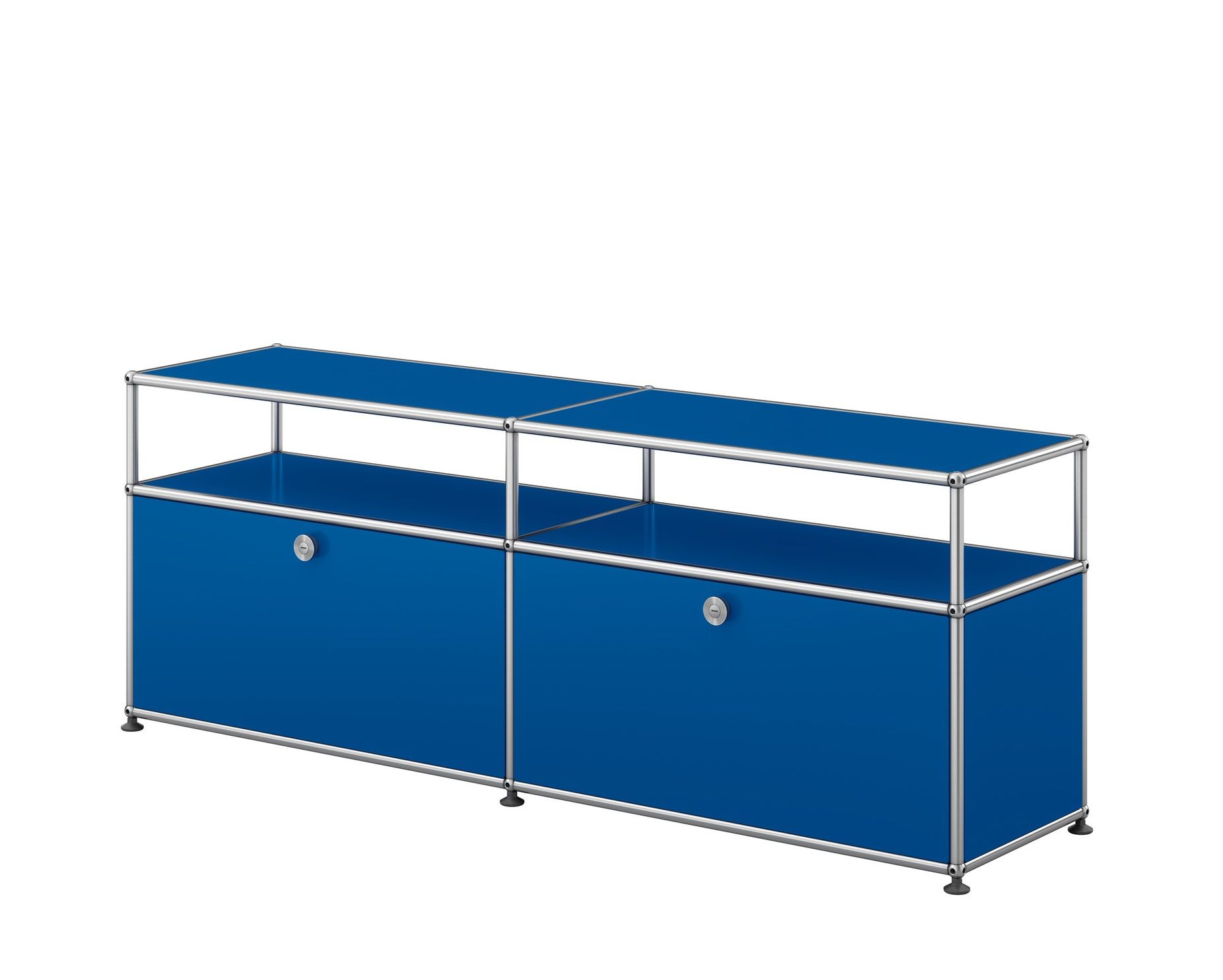 USM Haller Sideboard in Enzianblau, modernes TV- und Hi-Fi-Möbel mit zwei Fächern.