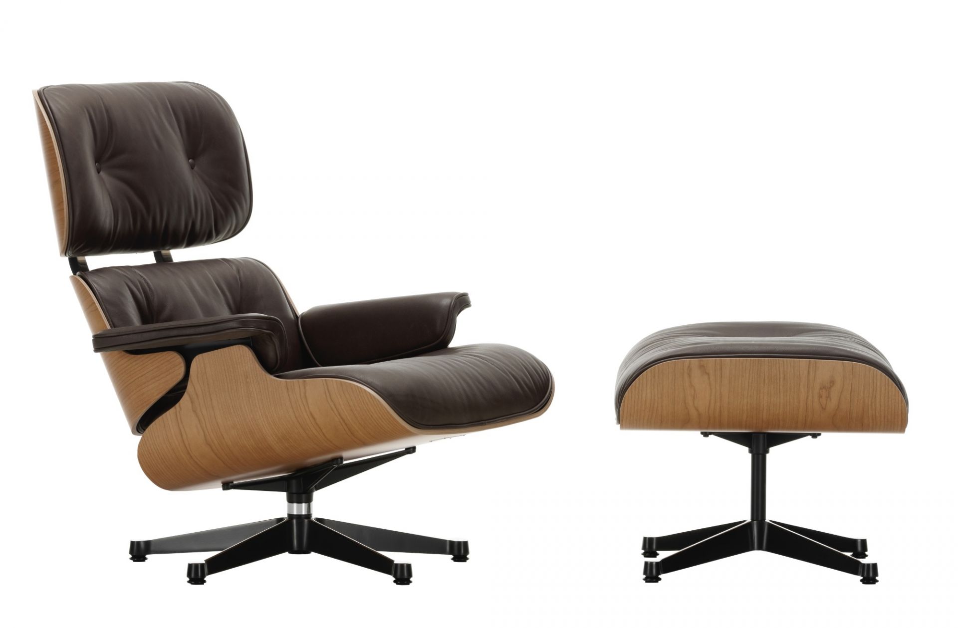 Eames Chair & Ottoman Sessel Leder Premium Vitra AUSLAUFVARIANTE nero | poliert, Seiten schwarz | Amerikanischer Kirschbaum | VITRA 412133 2 0025 66 02 05 AUSLAUF