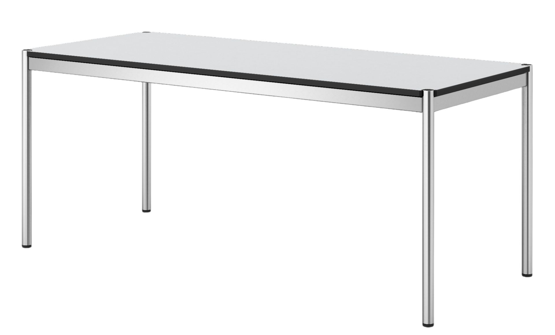 USM Haller Tisch 175x75 cm in Perlgrau: Moderner Bürotisch mit Stahlrohrgestell und minimalistischem Design.