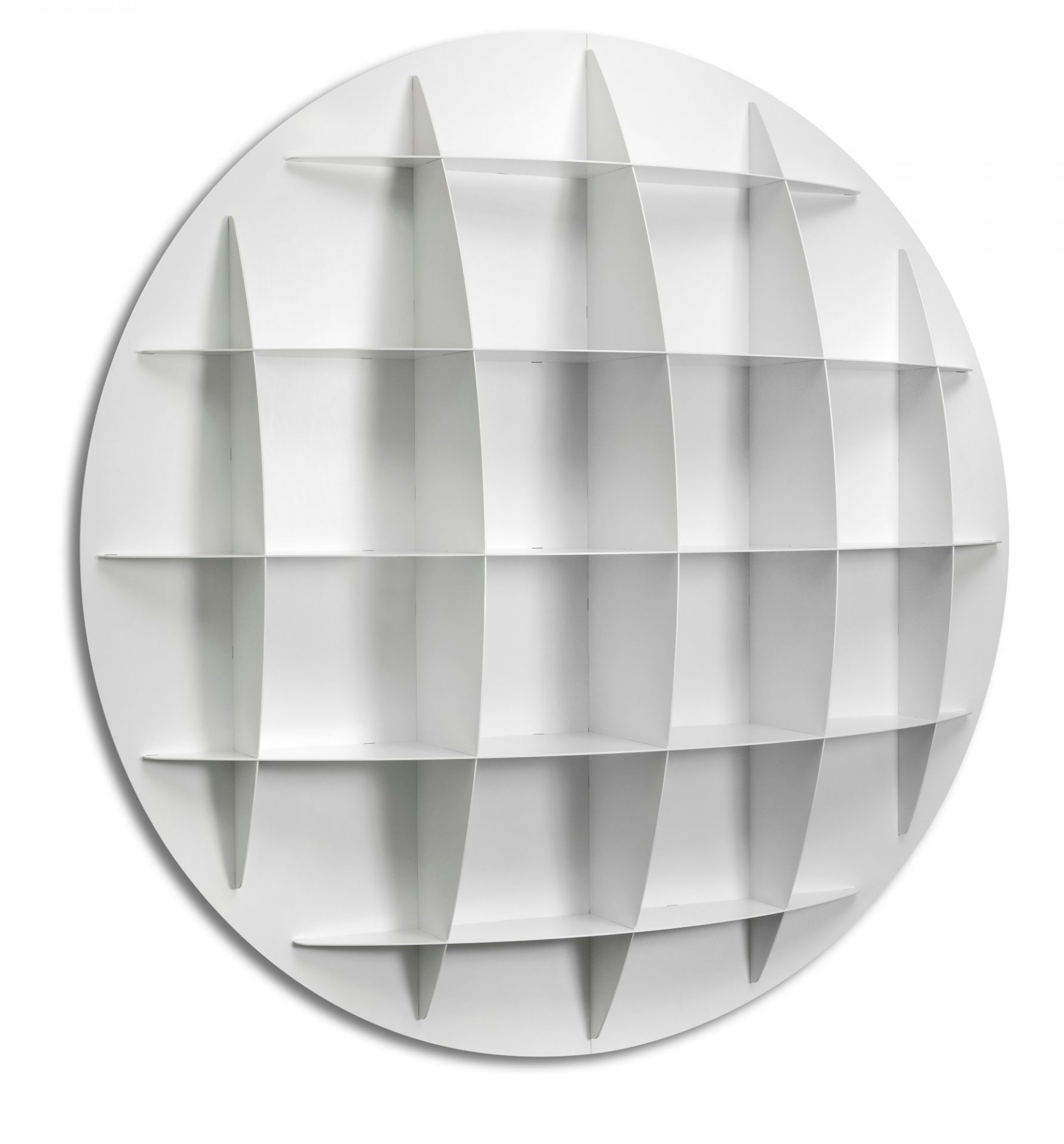 Weißes, sphärisches Bücherregal von Continental Plus AL, modernes Design für Wohnzimmer und Büro.