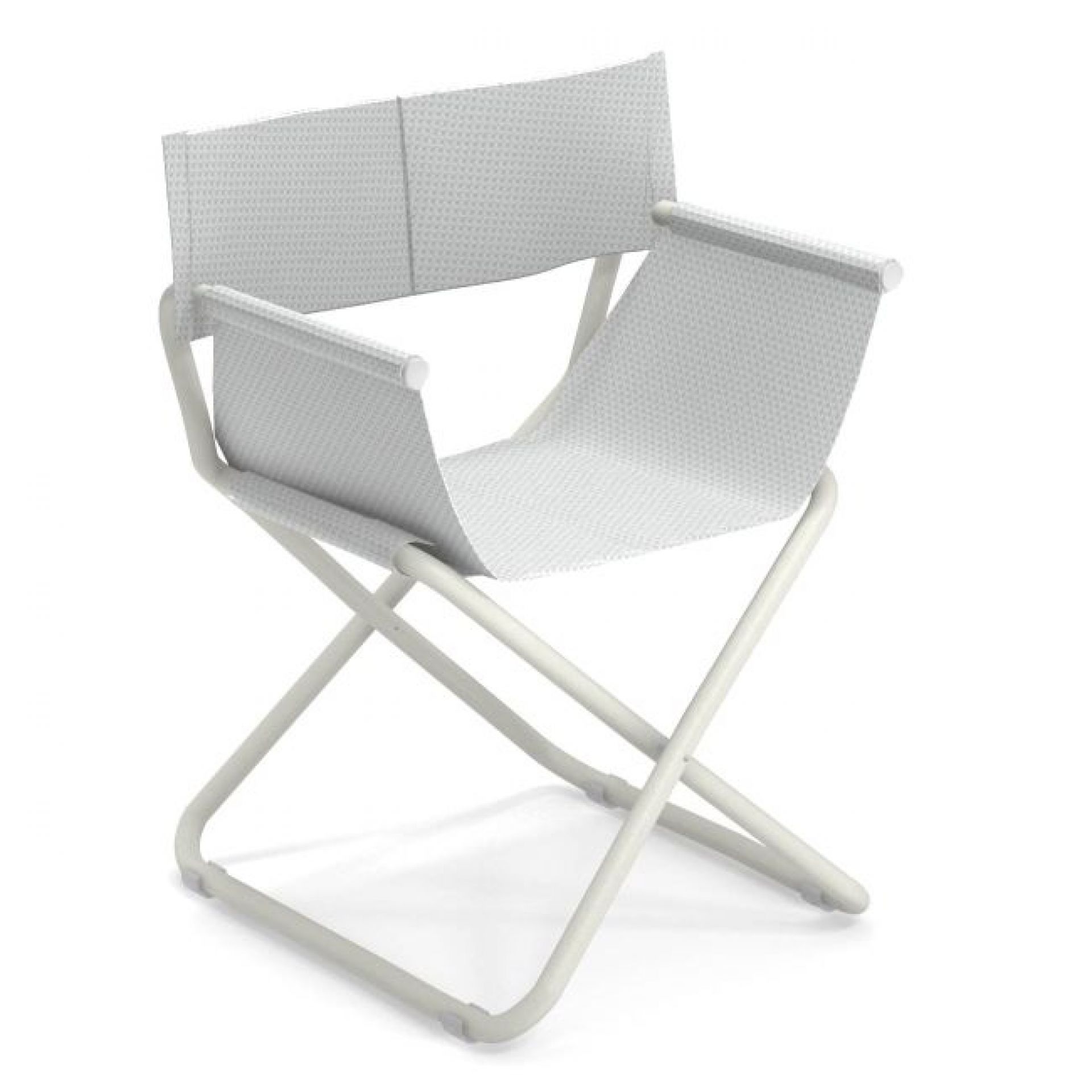 Weißer Snooze Regiestuhl von Emu mit mattem Gestell und Textilbespannung für Garten und Terrasse.