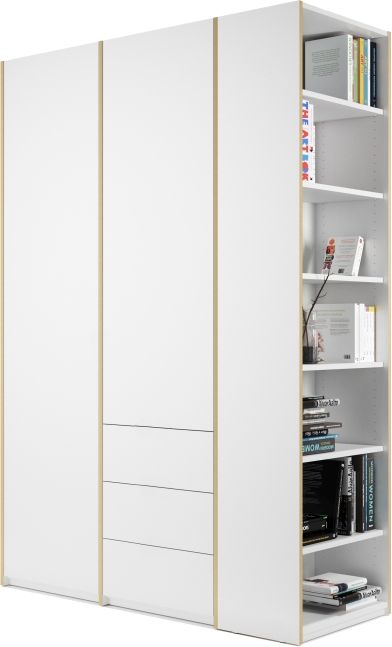 Weißer MODULAR PLUS Schrank mit Anbauregal rechts und drei Schubkästen von Müller Möbelwerkstätten.