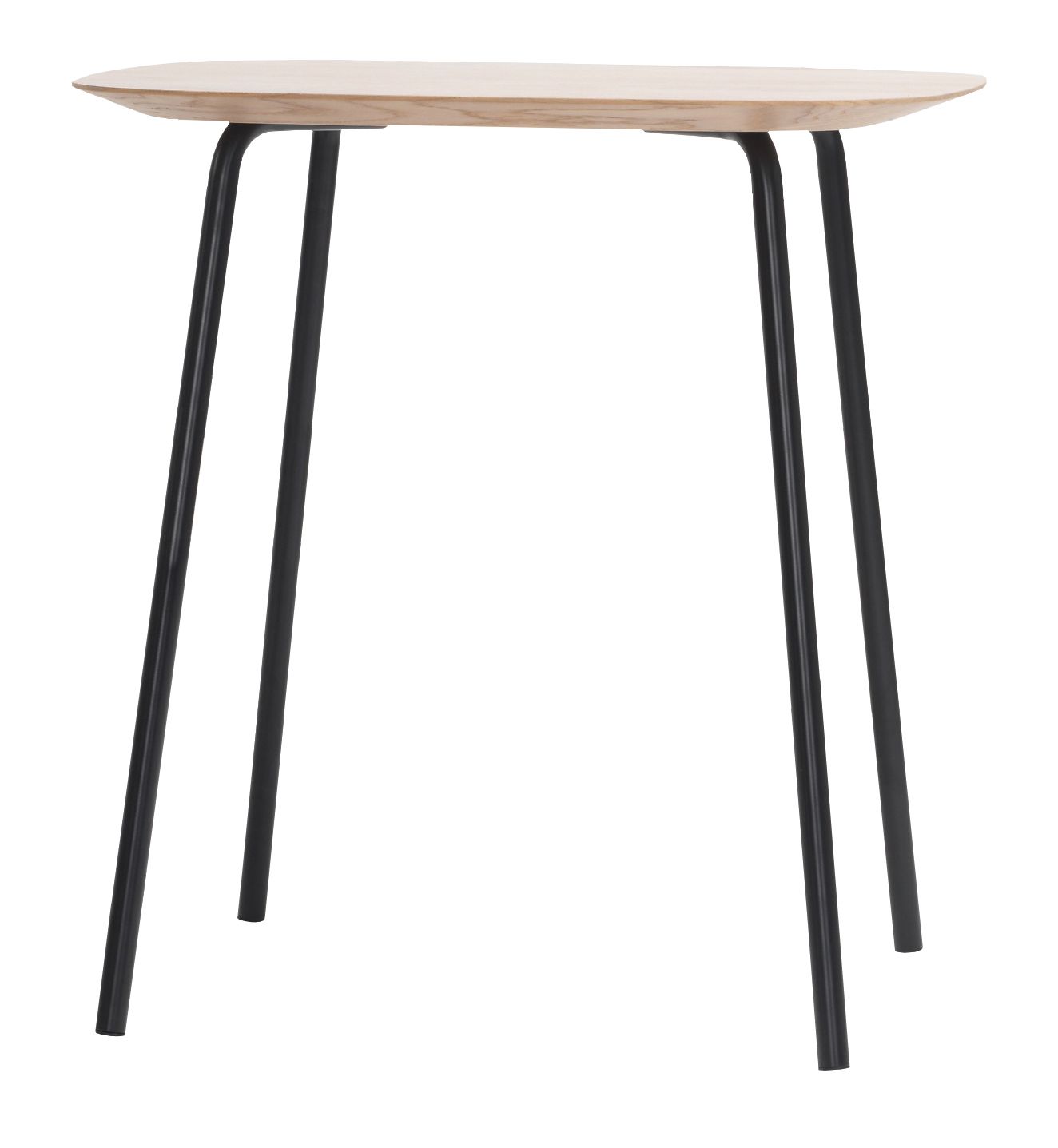 Okito Tisch: Moderner Beistelltisch mit heller Holzplatte und schwarzen Metallbeinen.