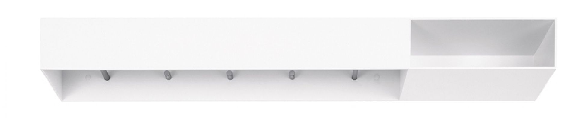 Weiße Schönbuch Match Garderobe, horizontale Wandgarderobe mit Ablage und Kleiderhaken, modernes Design für Flur und Eingangsbereich.