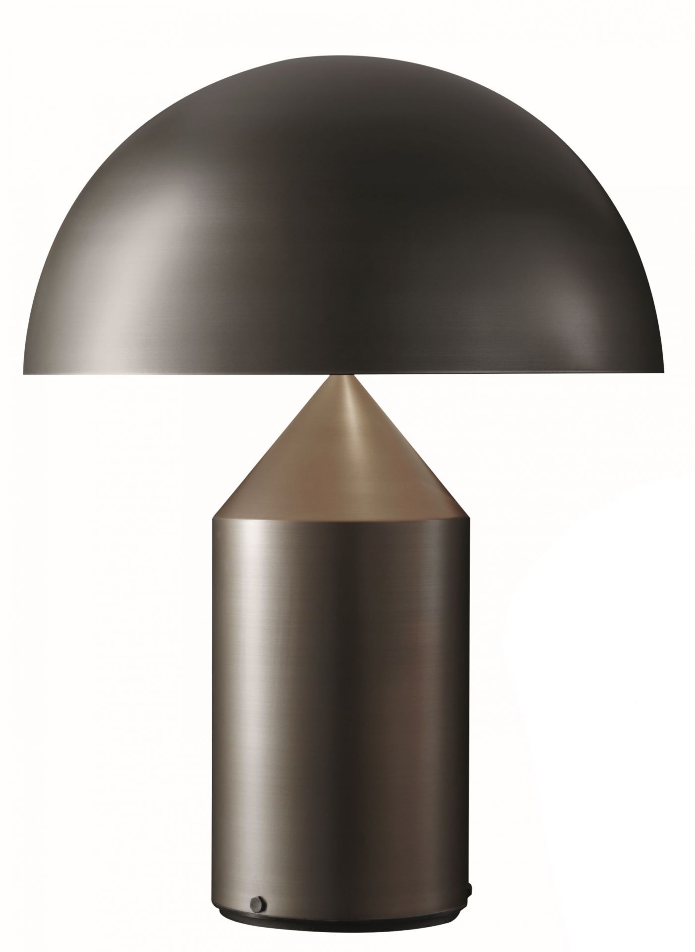 Atollo Tischleuchte in Satin Bronze von Oluce, modernes Design mit halbrunder Leuchte.