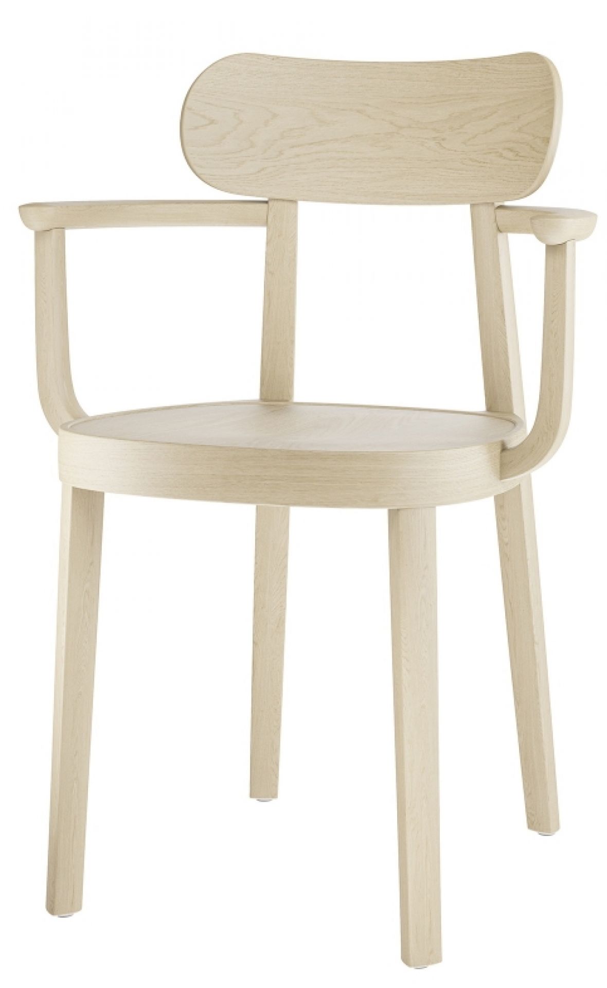 Holzstuhl mit Armlehnen, Modell 118MF von Thonet, in hellem Holz, Ansicht von vorne.
