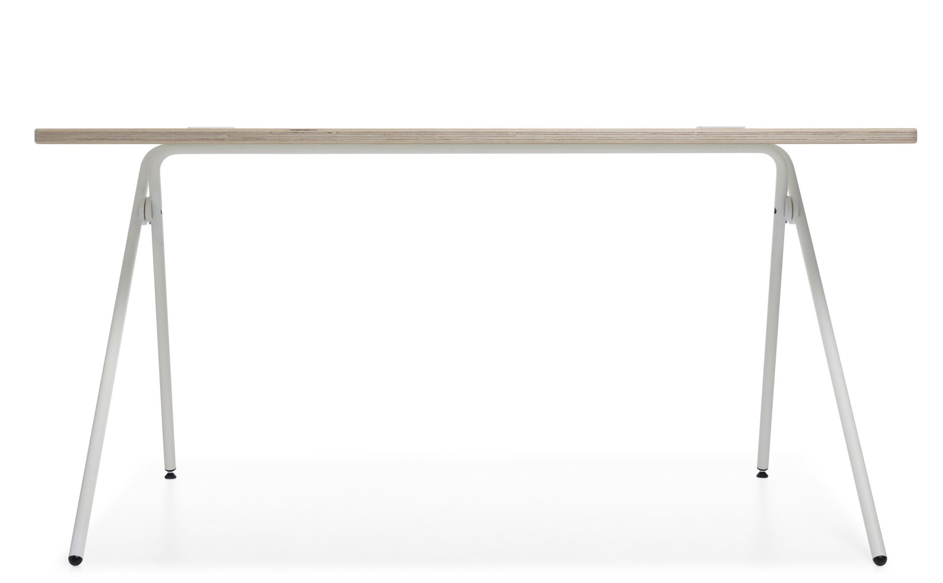 Plato Schreibtisch von Müller Möbelwerkstätten, klappbarer Sekretär mit weißem Gestell und Holzplatte.