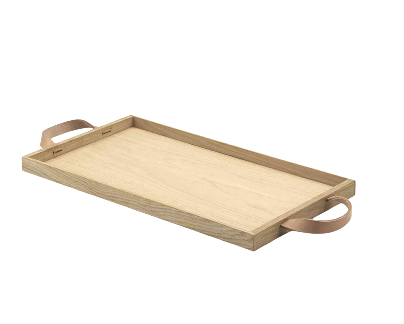 Norr Tablett von Skagerak by Fritz Hansen: Holztablett mit Ledergriffen, Serviertablett für Wohnaccessoires.