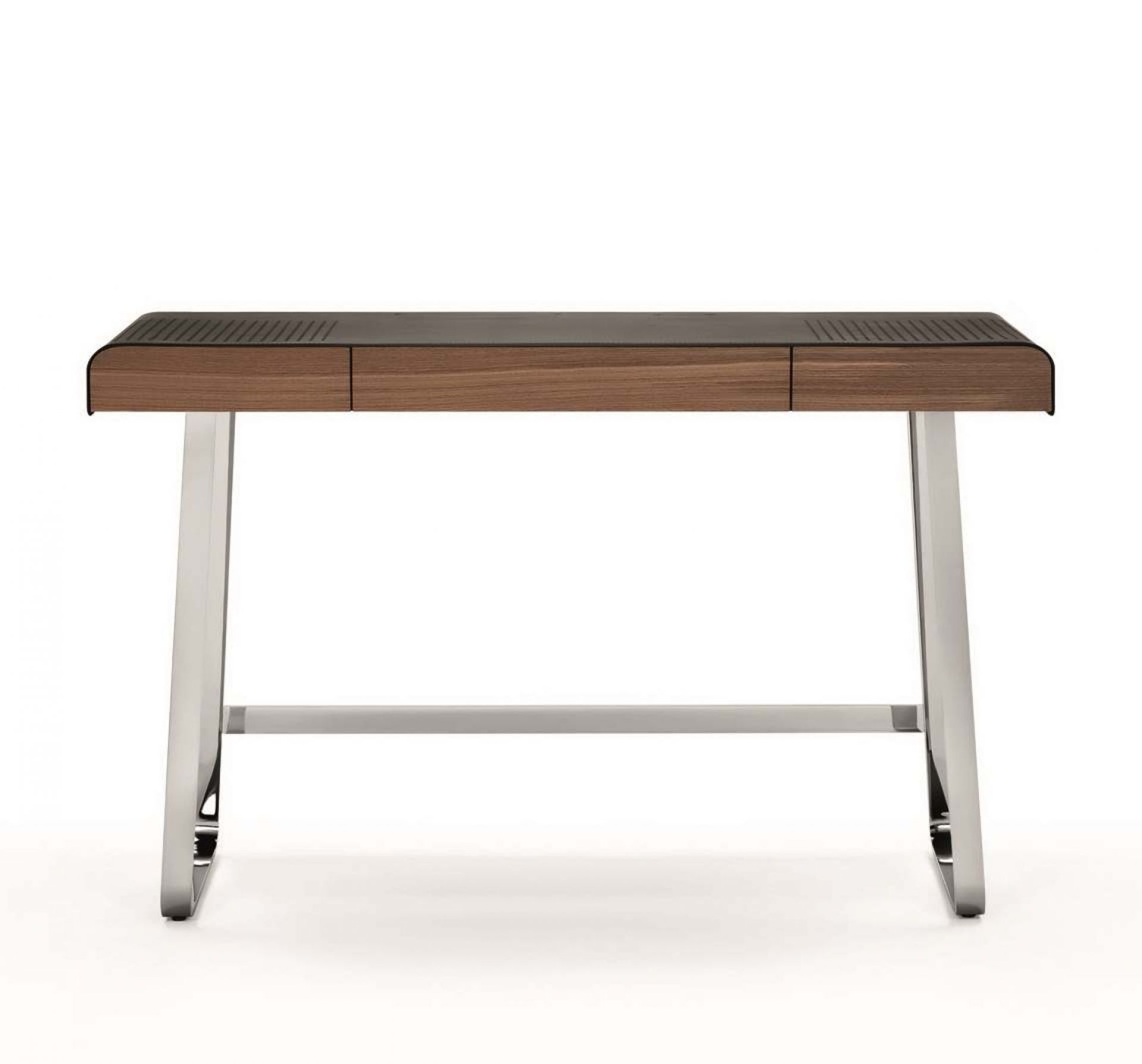 Pegasus Home Desk Schreibtisch von ClassiCon mit Holzplatte und verchromtem Stahlgestell. Moderner Bürotisch.