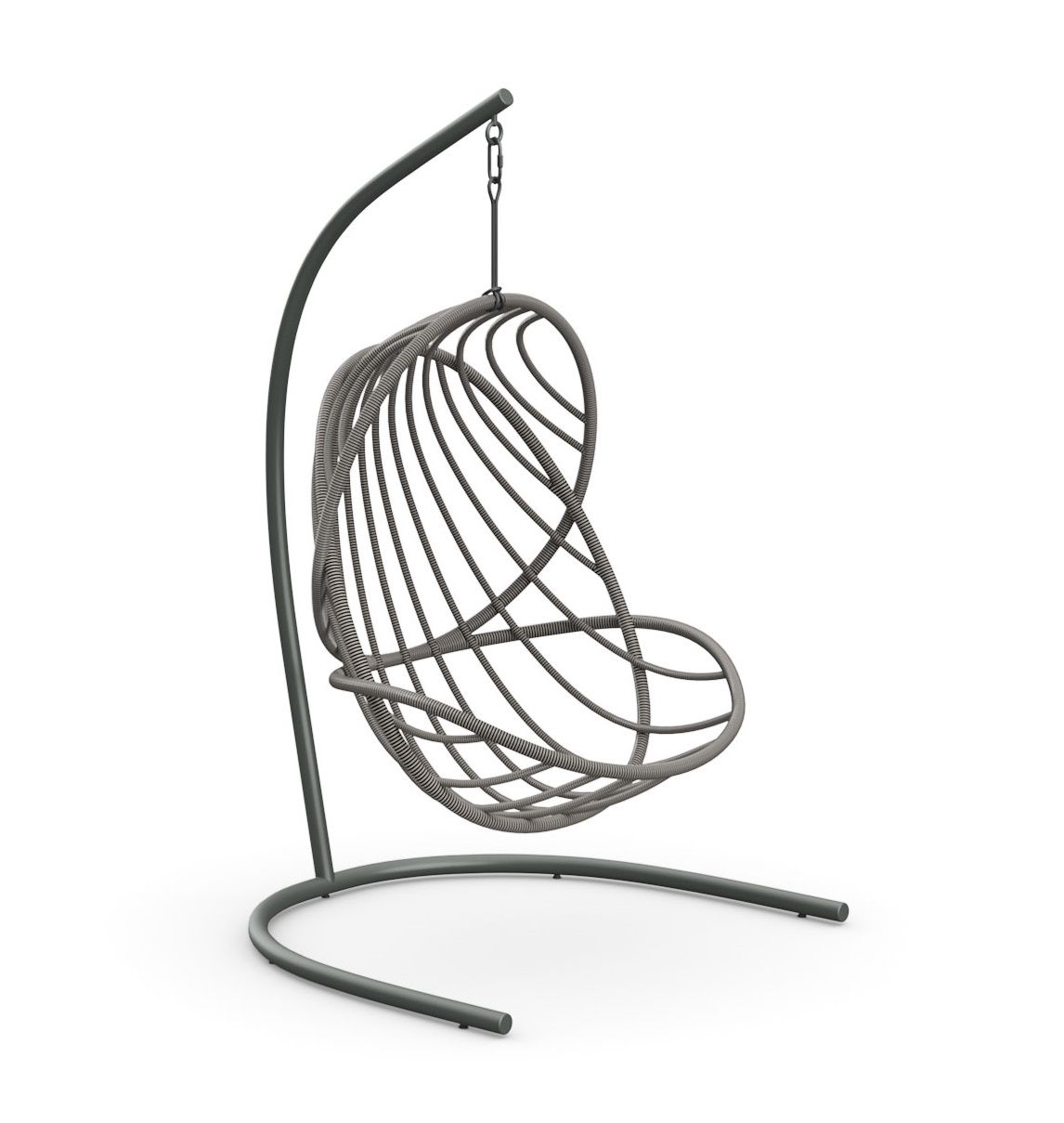 Kida Hängesessel von Dedon mit Standfuß, graues Rattan, moderner Lounge Sessel für Indoor und Outdoor.