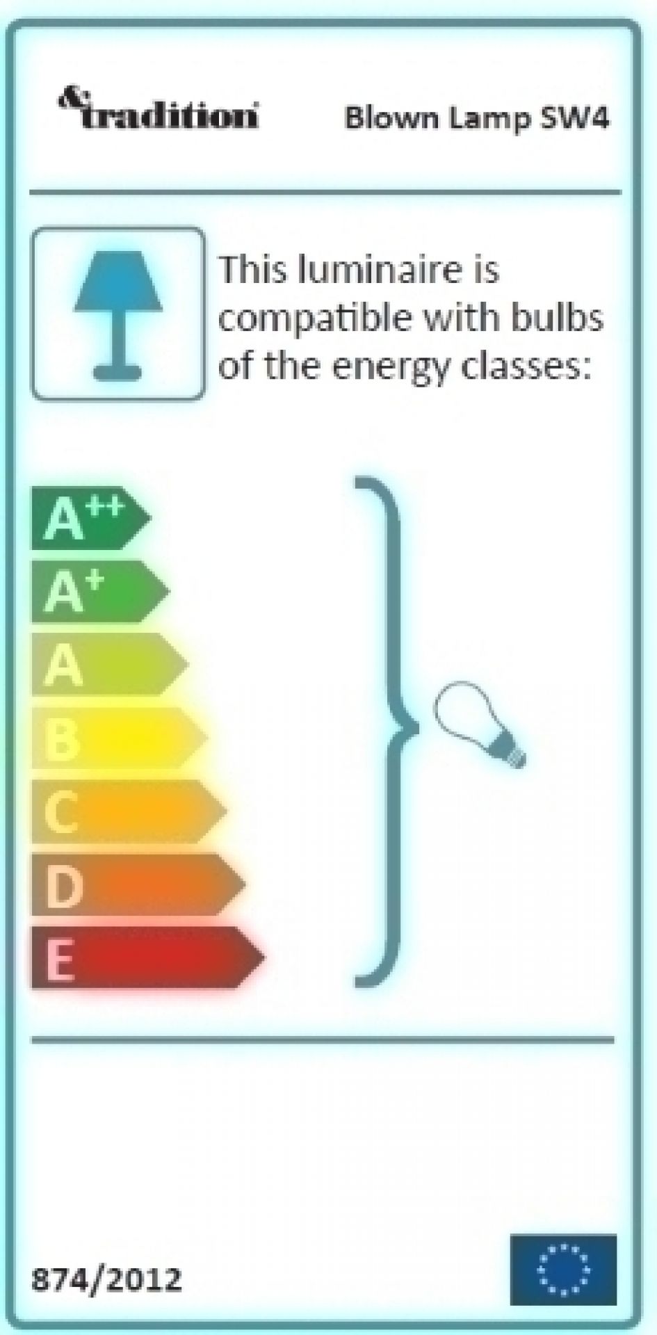 Energieeffizienzlabel der AndTradition Blown SW4 Pendelleuchte, kompatibel mit Leuchtmitteln der Energieklassen A++ bis E.