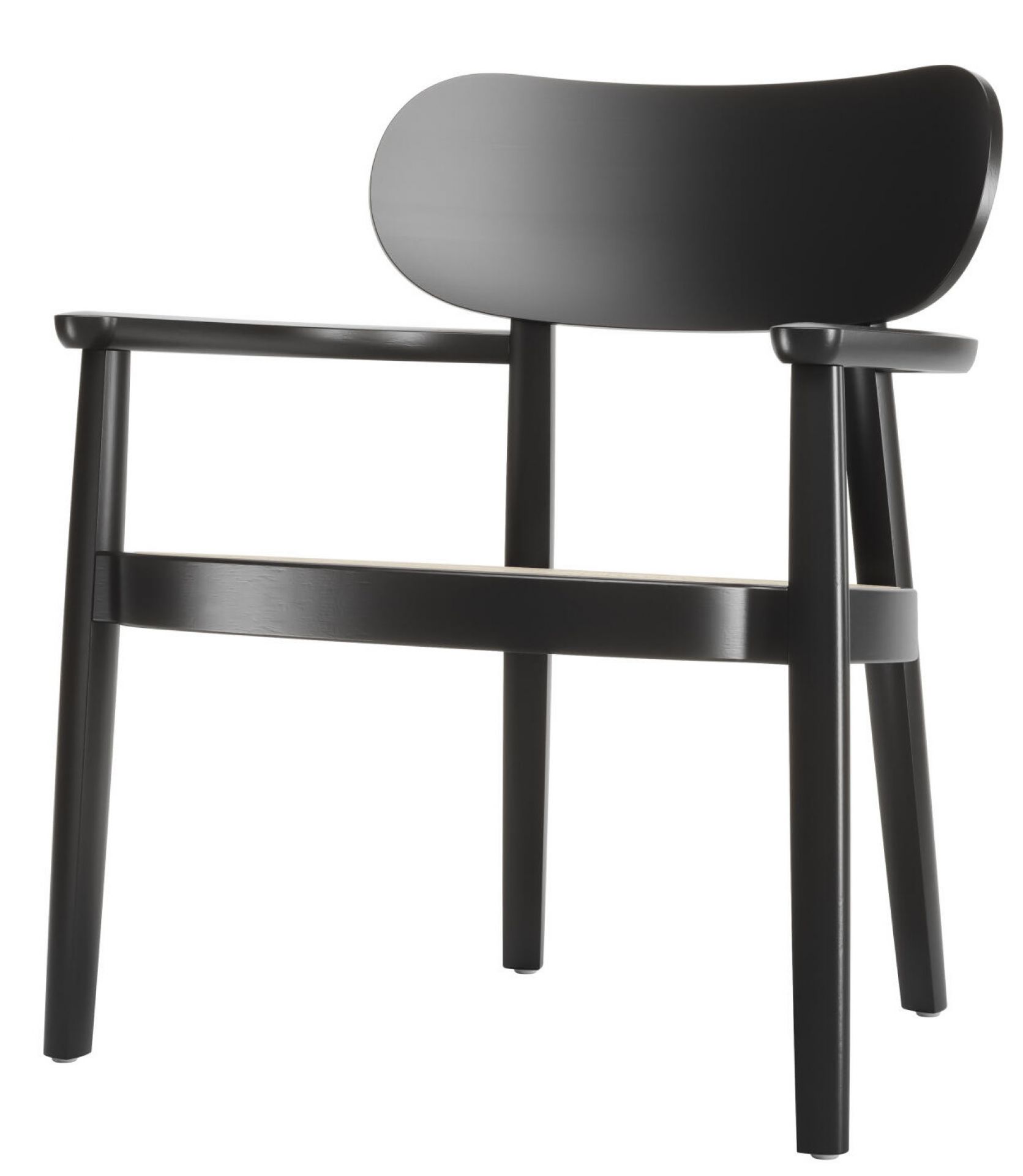 Schwarzer Holzsessel mit Armlehnen, Modell 119 MF von Thonet, für Esszimmer und Wohnbereich.