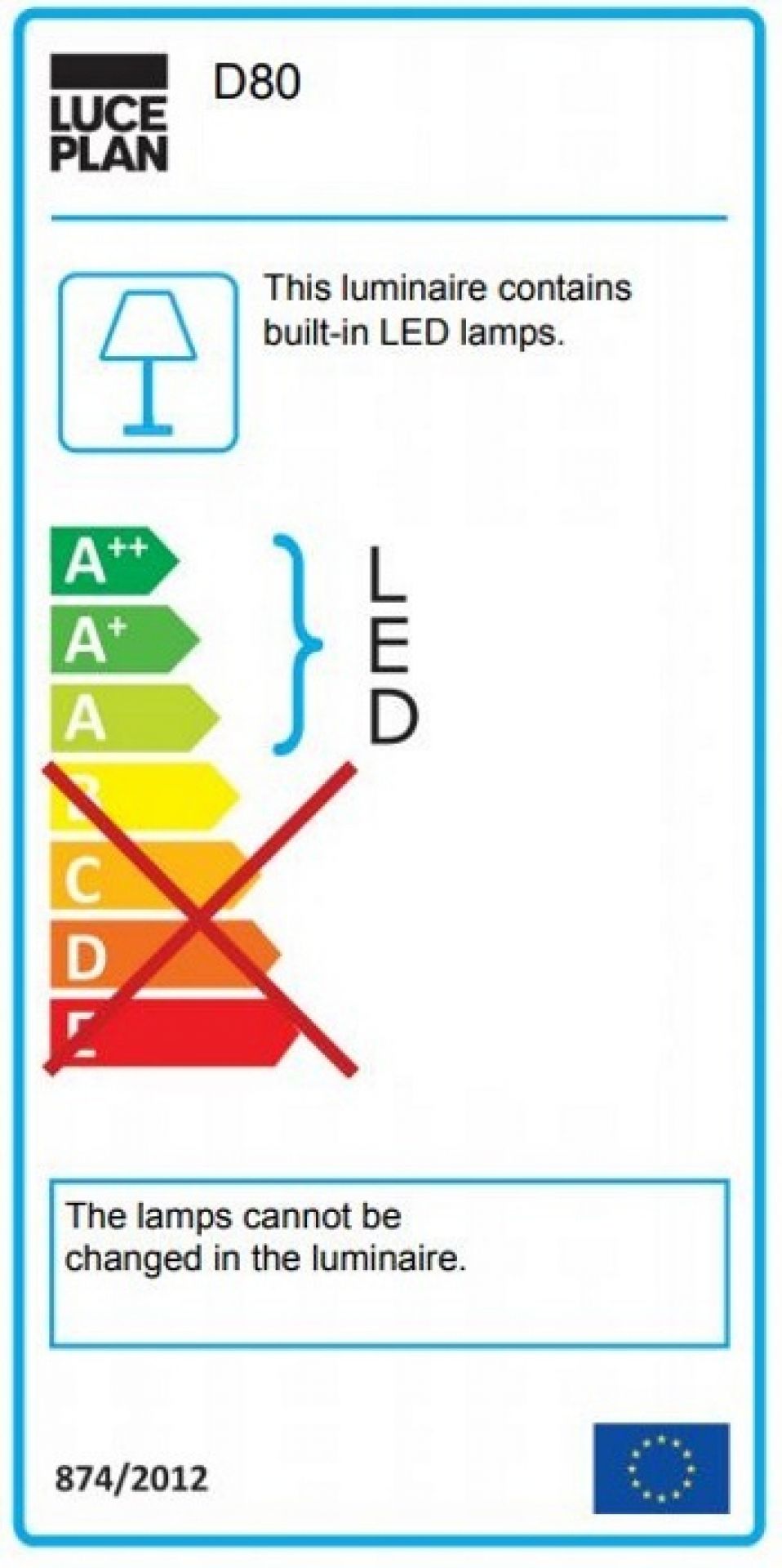 Energielabel der Luceplan D86 Mesh Deckenleuchte mit LED-Lampen und Energieeffizienzklasse.