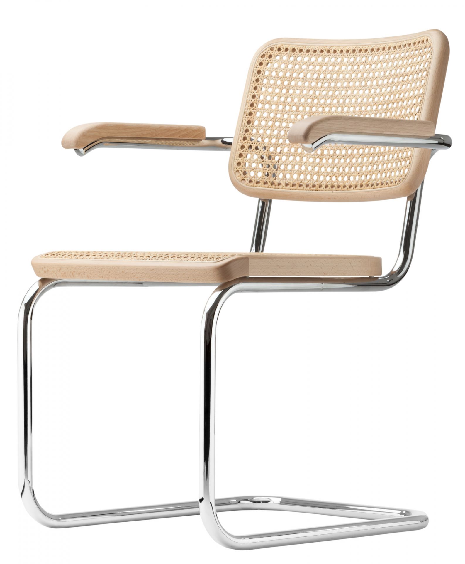 Thonet S 64 V Freischwinger Stuhl mit Stahlrohrgestell und Wiener Geflecht.