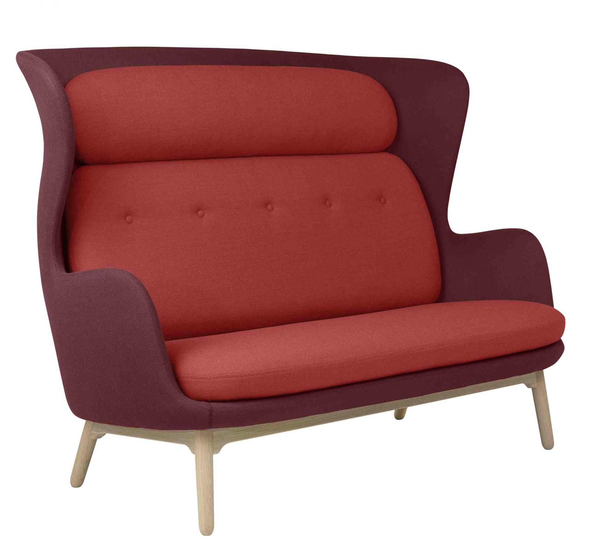 Ro Sofa von Fritz Hansen, 2-Sitzer in Rot und Burgunderrot, modernes skandinavisches Design.