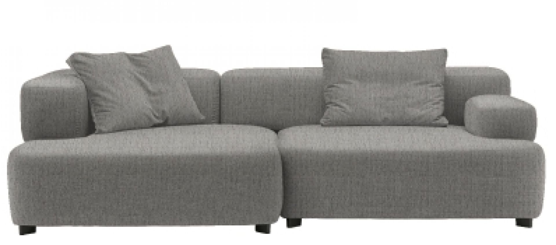 Graues Alphabet Sofa von Fritz Hansen, 3-Sitzer mit Armlehne links und Kissen.