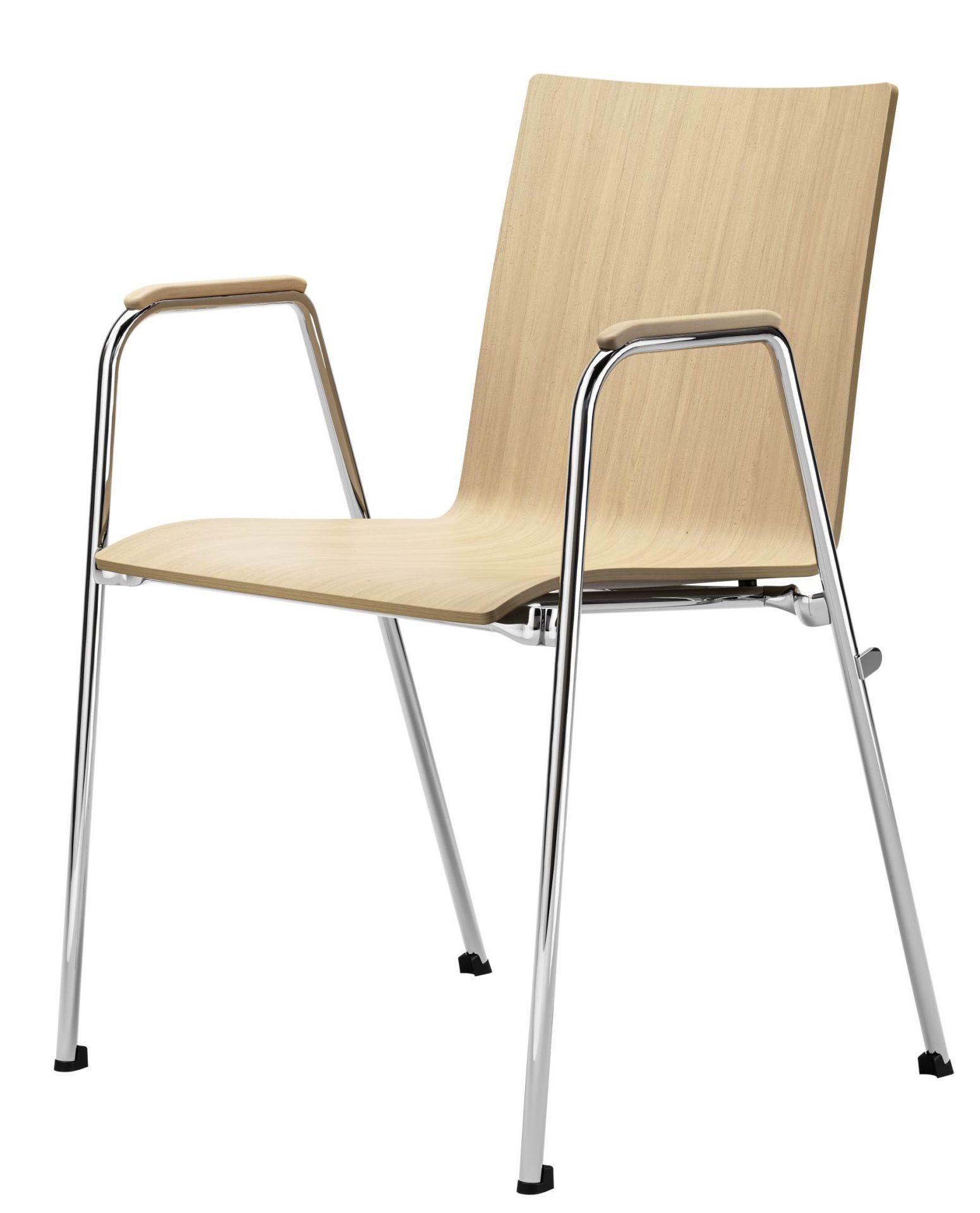 Thonet S 260 Stuhl mit Armlehnen, Holz und Chromgestell, moderner Bürostuhl.