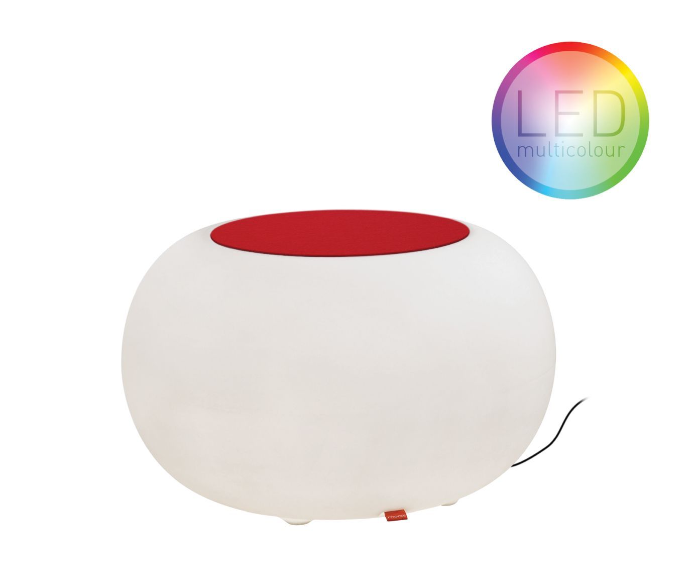 Moree Bubble LED Outdoor Beistelltisch mit rotem Sitzkissen, Akku-betriebene Leuchte.